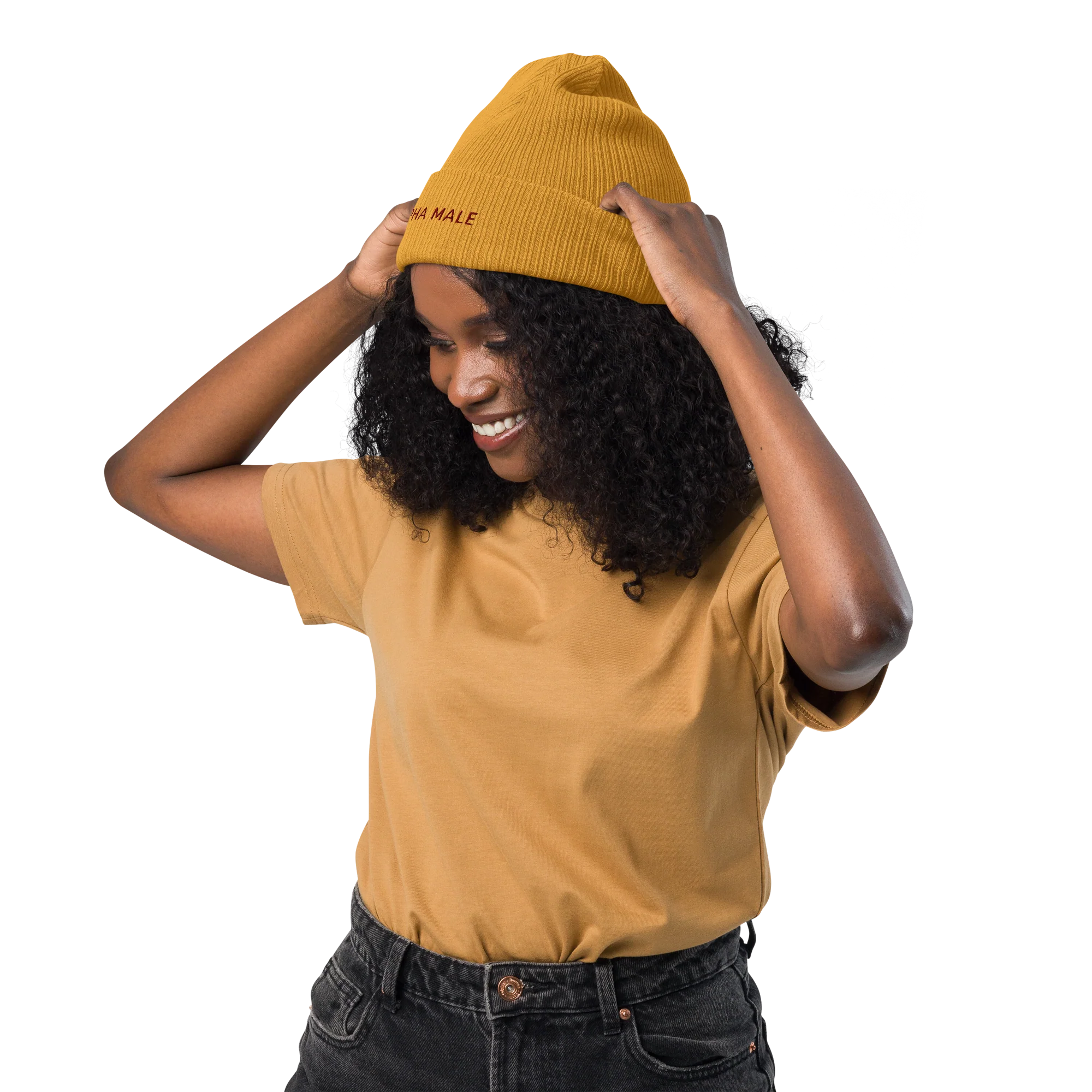 Alpha Male Feminist Embroidered Organic Ribbed Beanie - Image 2