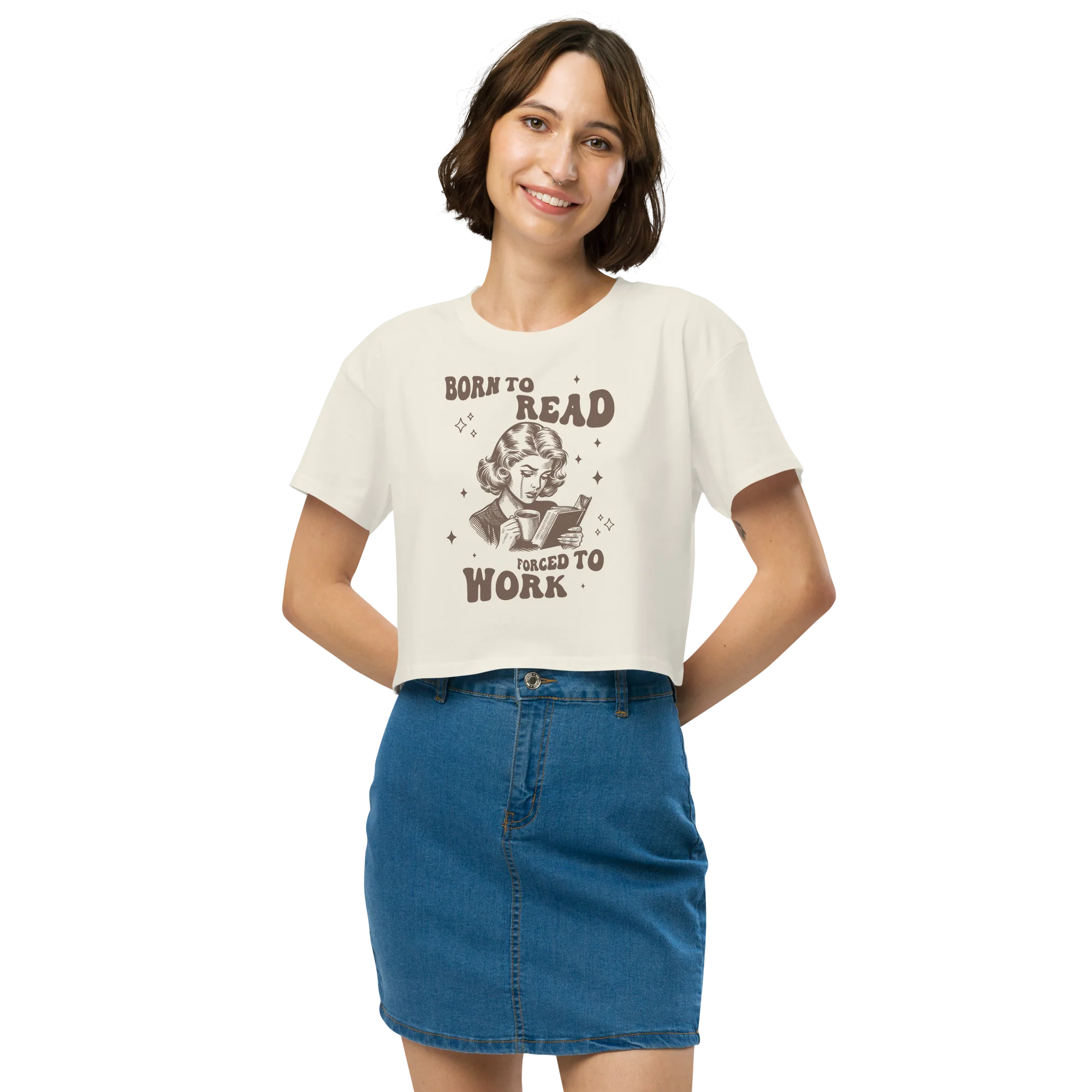 Born to Read, Forced to Work Crop Tee - Image 2