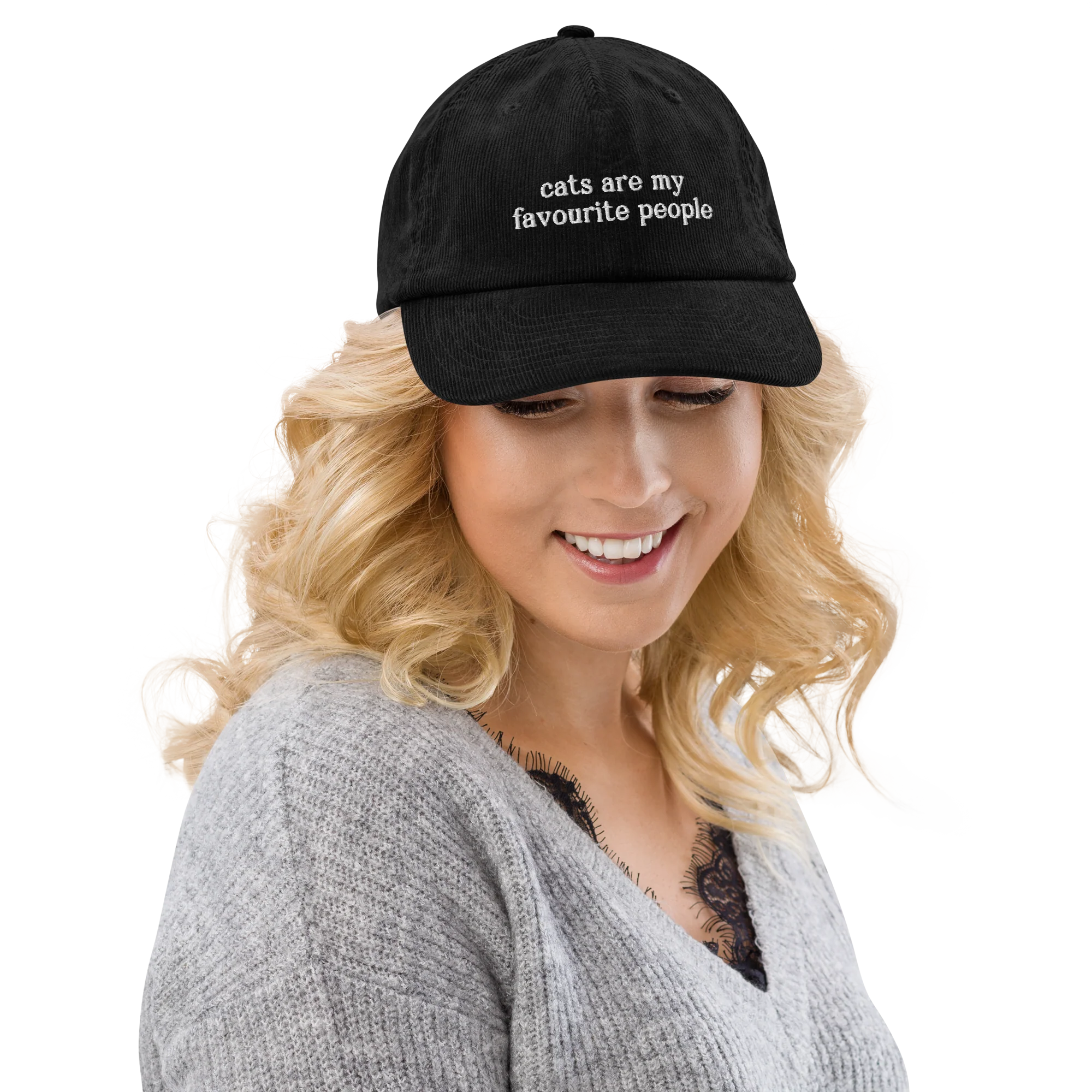 Cats Are My Favourite People Embroidered Corduroy Hat - Image 6