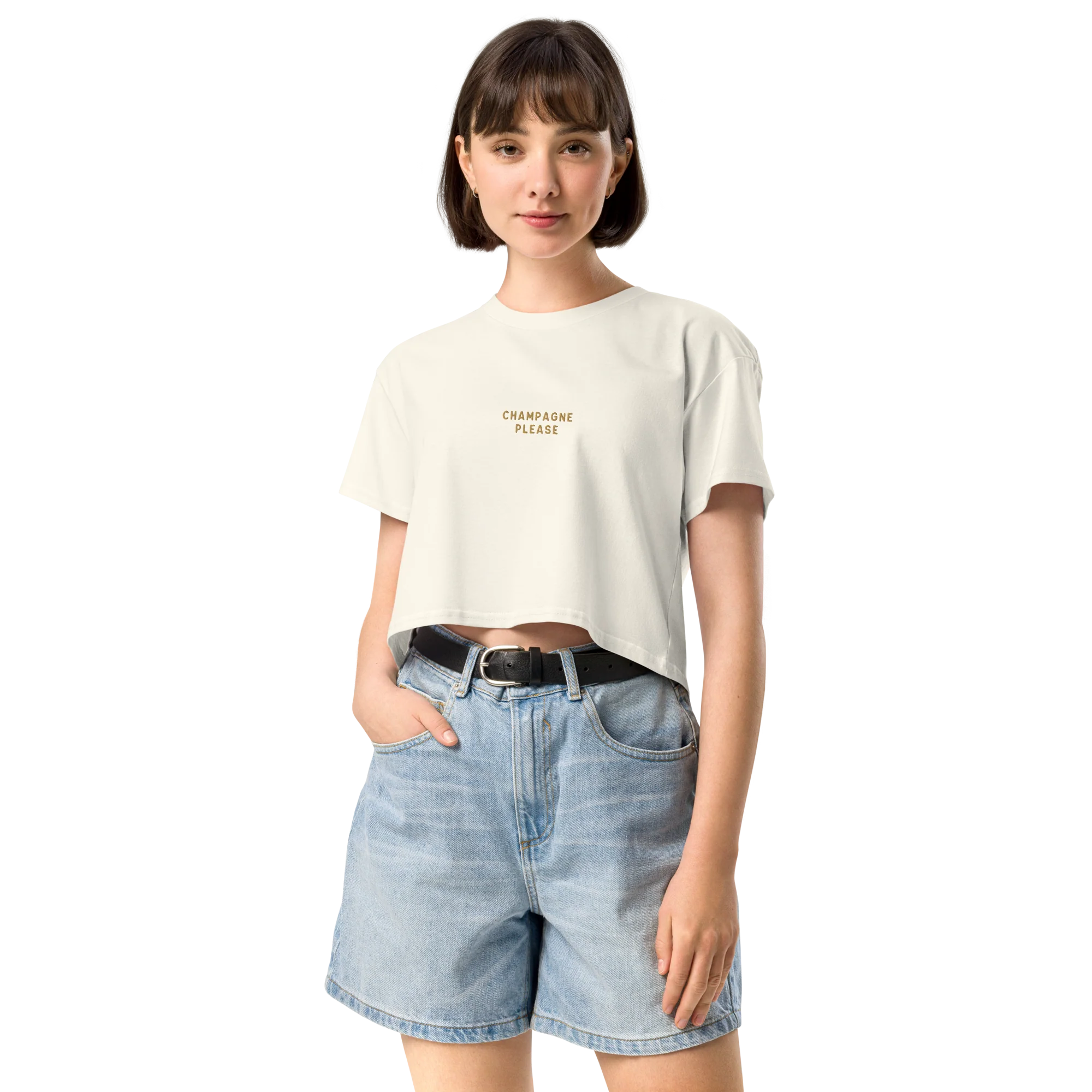 Champagne Please Embroidered Crop Tee - Image 2