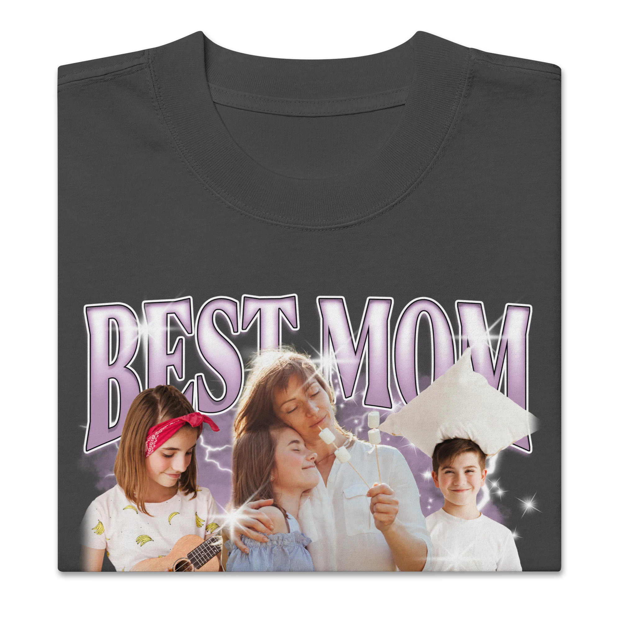 CUSTOM Best Mom Ever Photo Bootleg Oversized Faded T-Shirt - Image 4