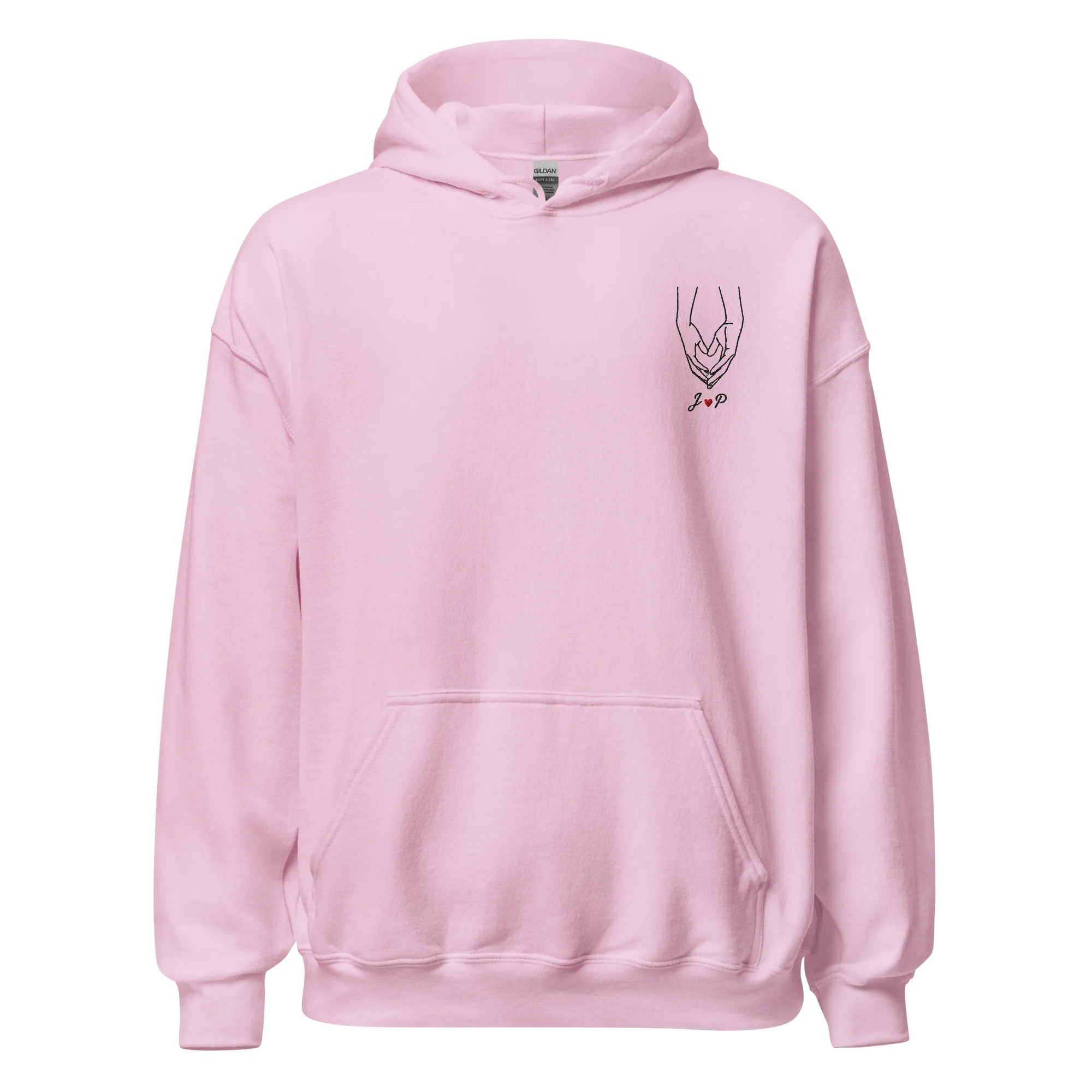 CUSTOM Couple Initials Embroidered Hoodie - Heart Hands - Image 8