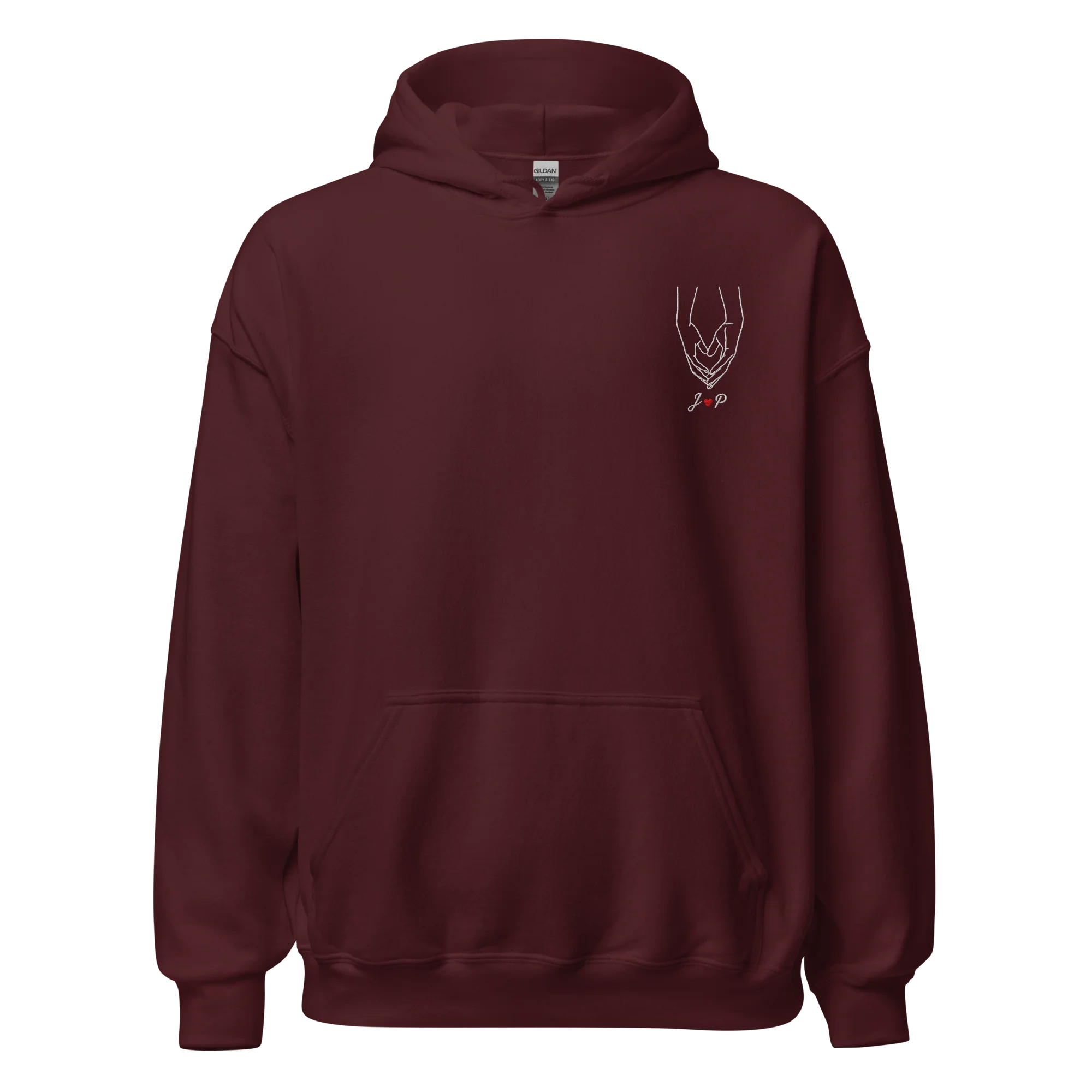 CUSTOM Couple Initials Embroidered Hoodie - Heart Hands - Image 9