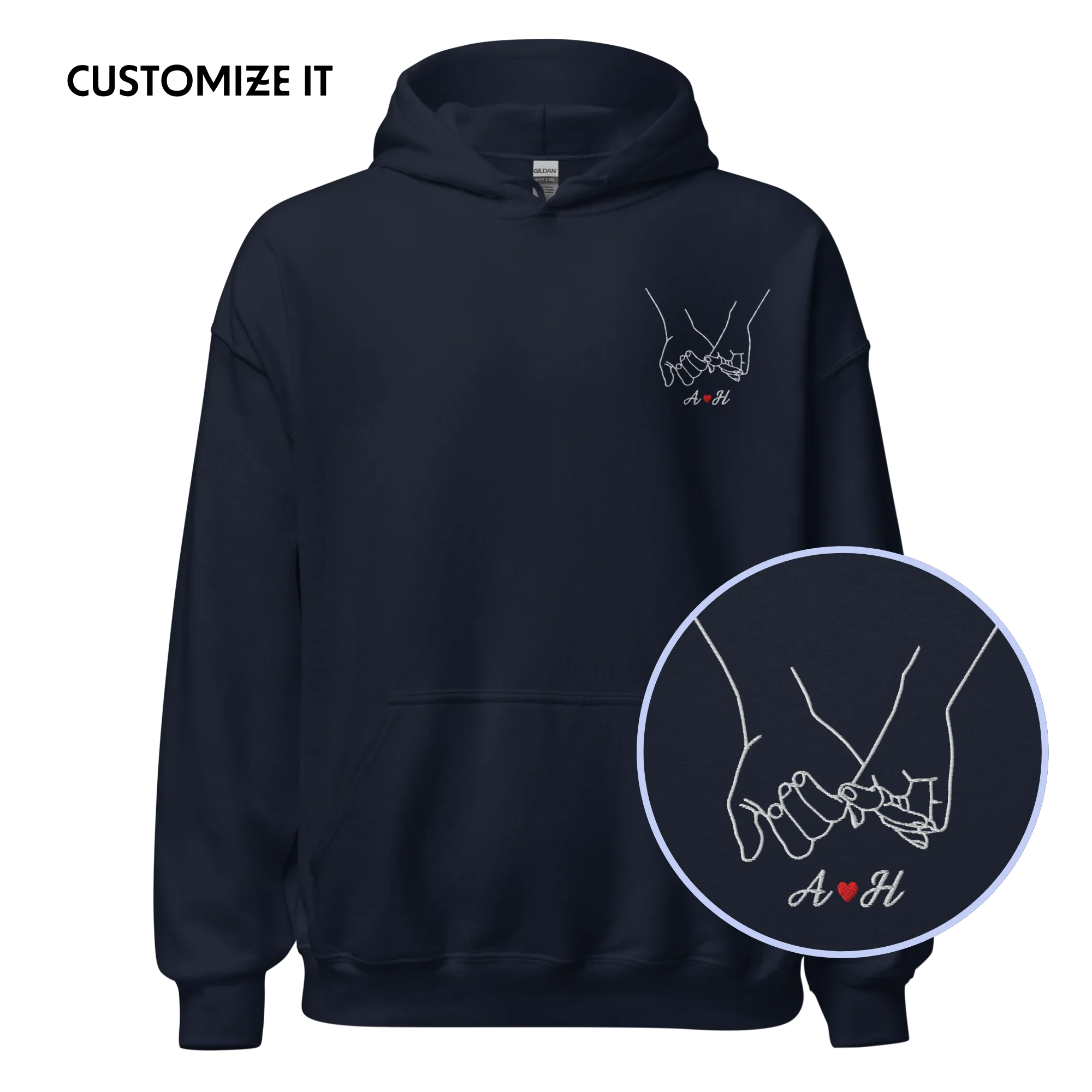 CUSTOM Couple Initials Embroidered Hoodie - Pinky Promise