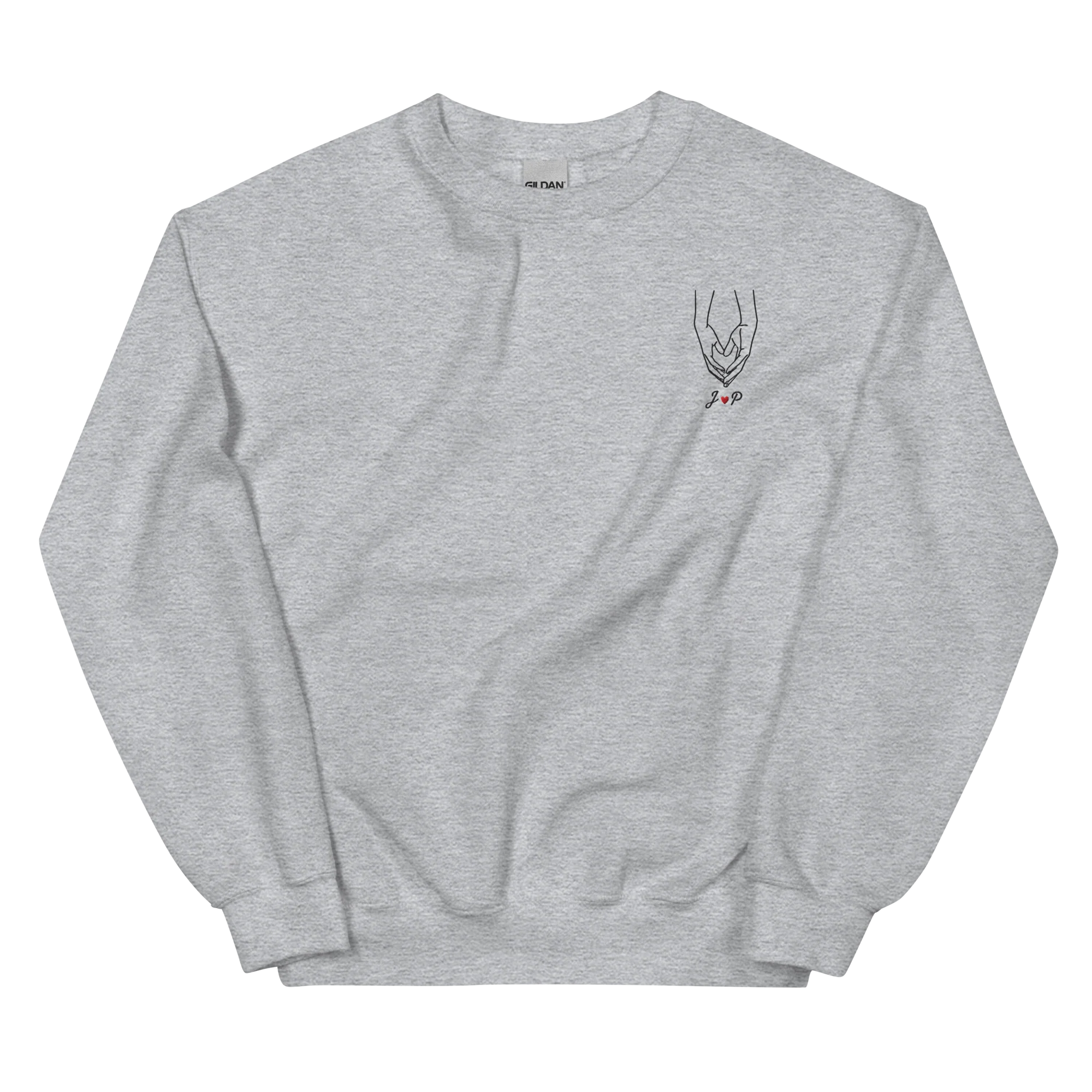 CUSTOM Couple Initials Embroidered Sweatshirt - Heart Hands - Image 4