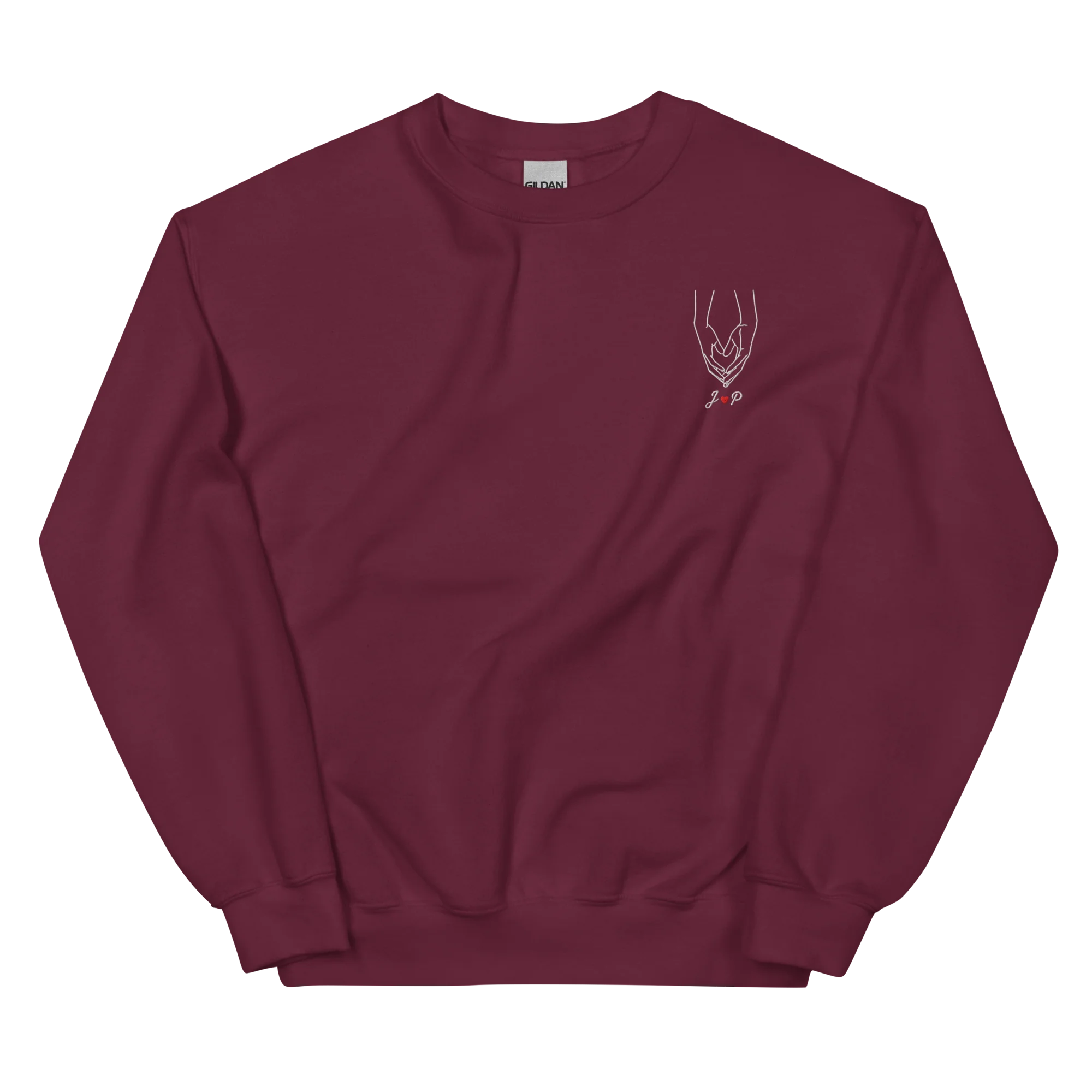 CUSTOM Couple Initials Embroidered Sweatshirt - Heart Hands - Image 5