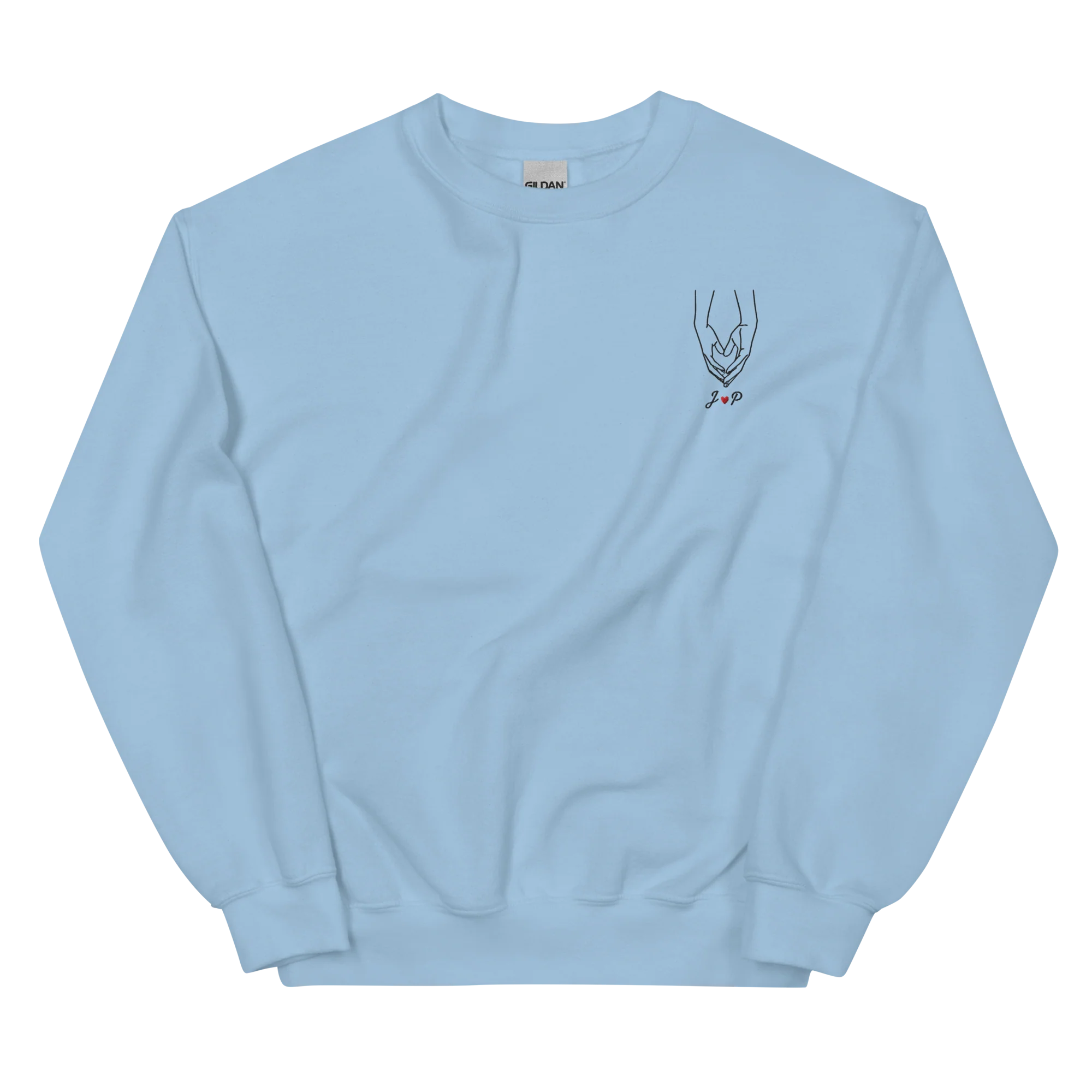 CUSTOM Couple Initials Embroidered Sweatshirt - Heart Hands - Image 9