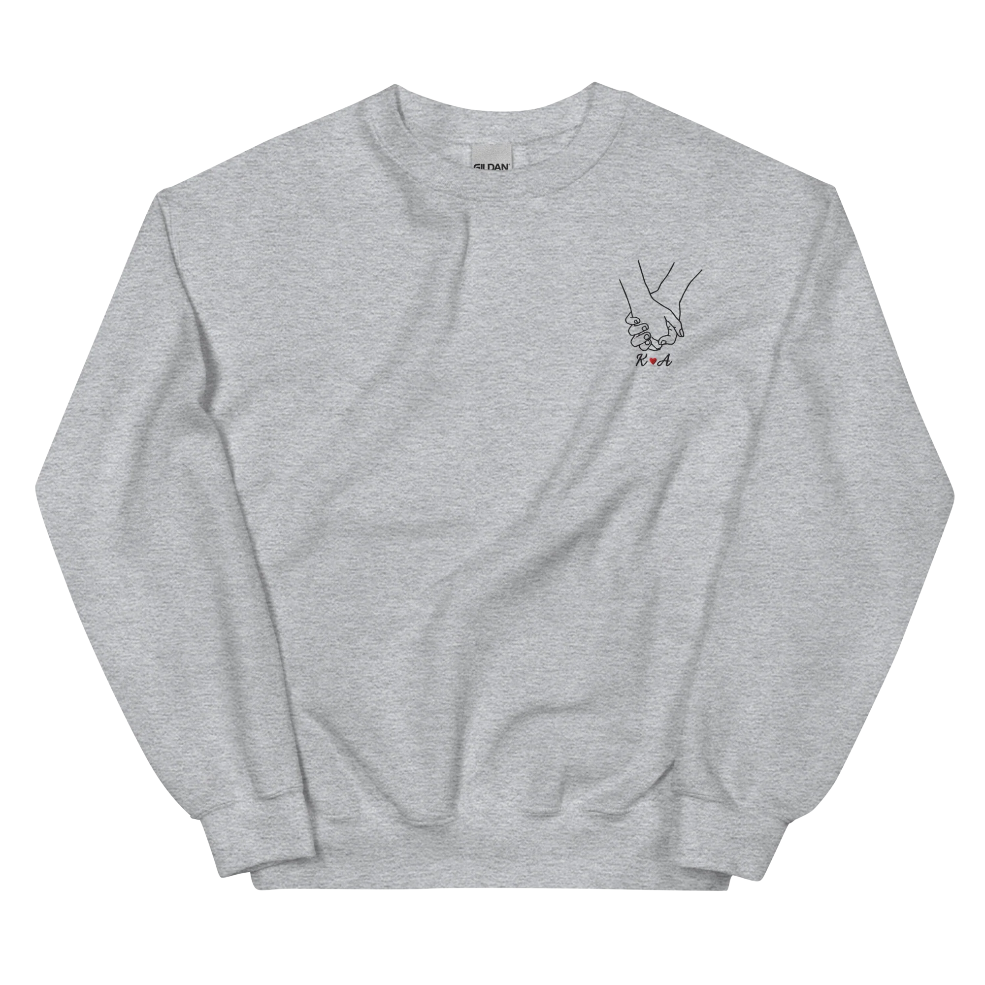 CUSTOM Couple Initials Embroidered Sweatshirt - Holding Hands - Image 4