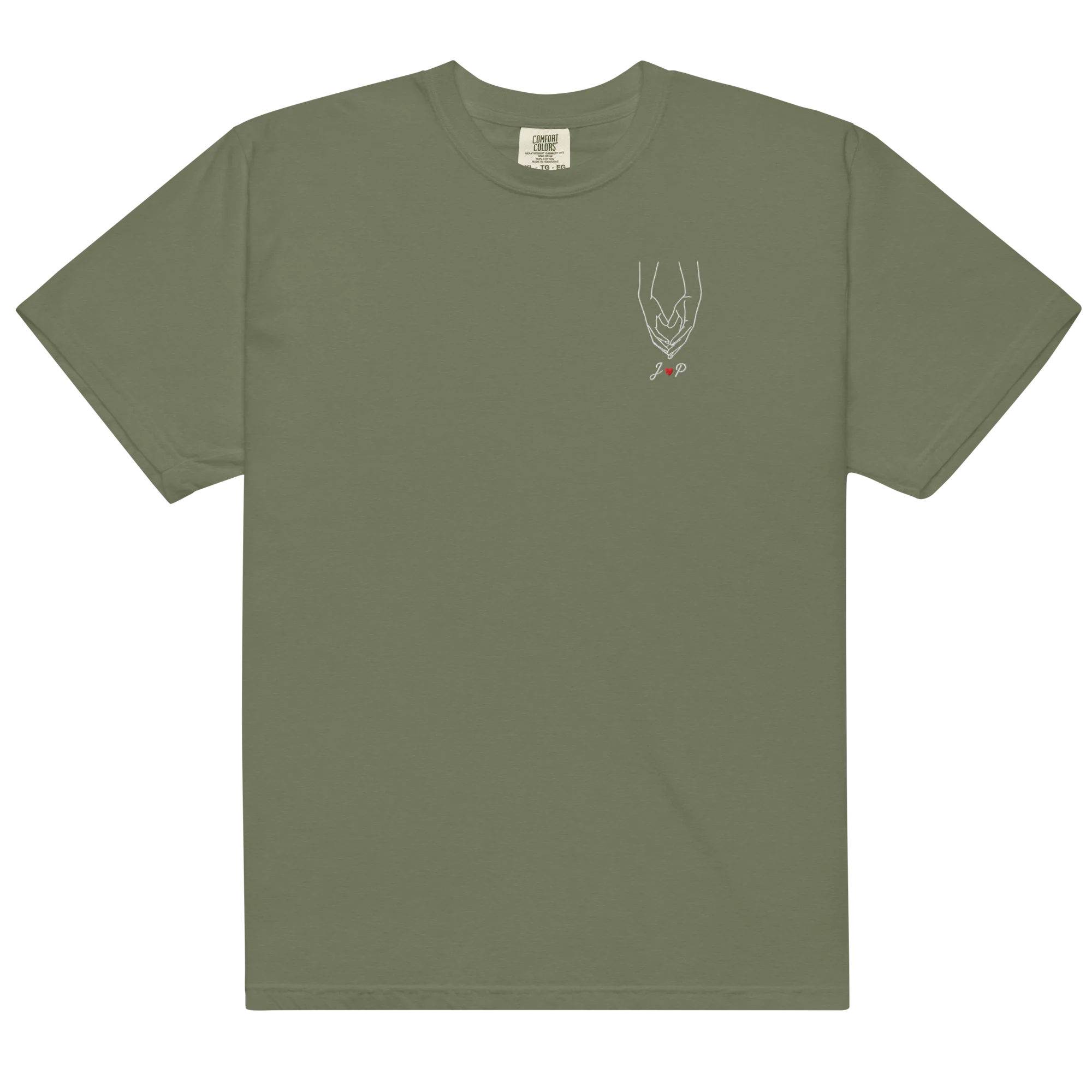CUSTOM Couple Initials Embroidered Classic T-Shirt - Heart Hands - Image 15
