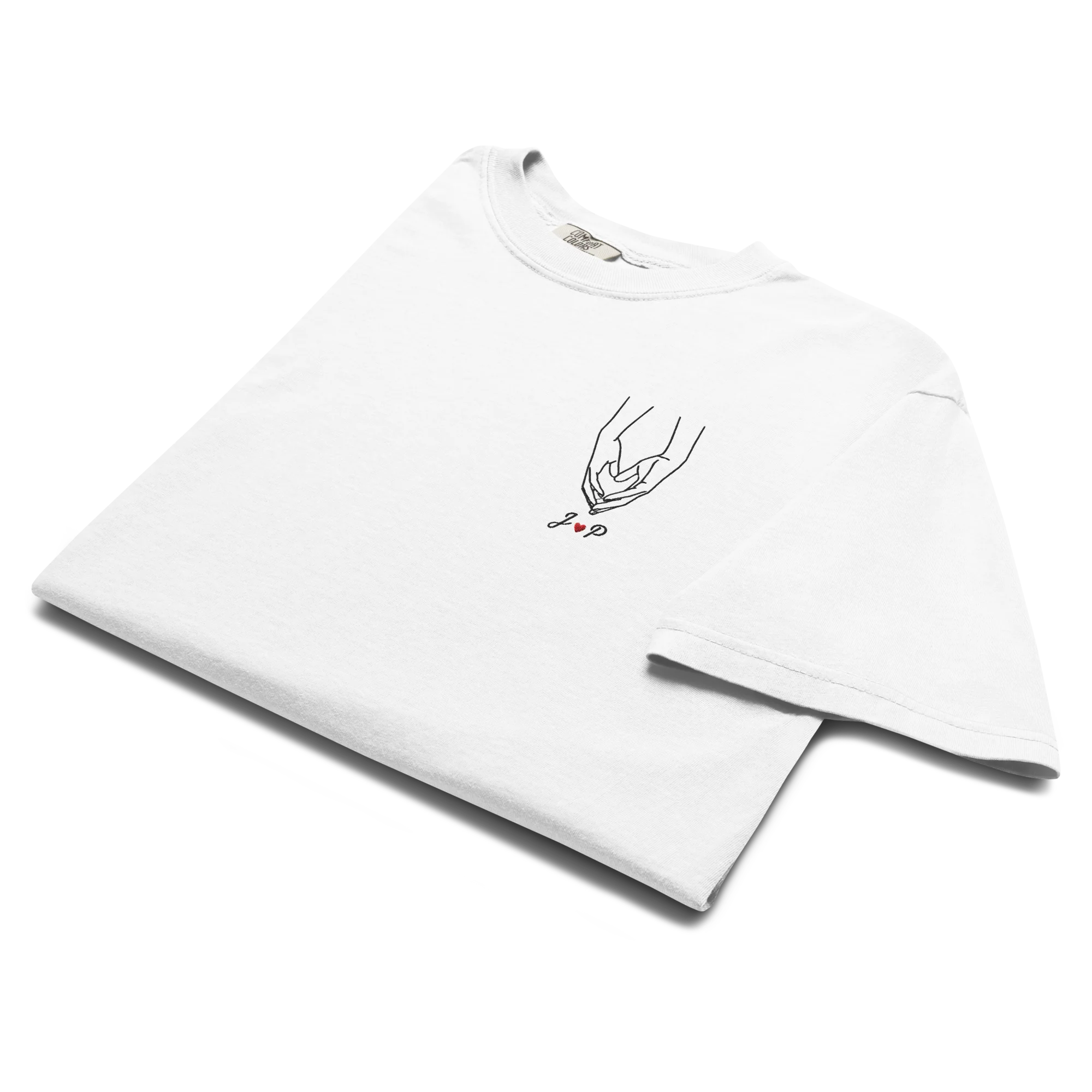 CUSTOM Couple Initials Embroidered Classic T-Shirt - Heart Hands - Image 3