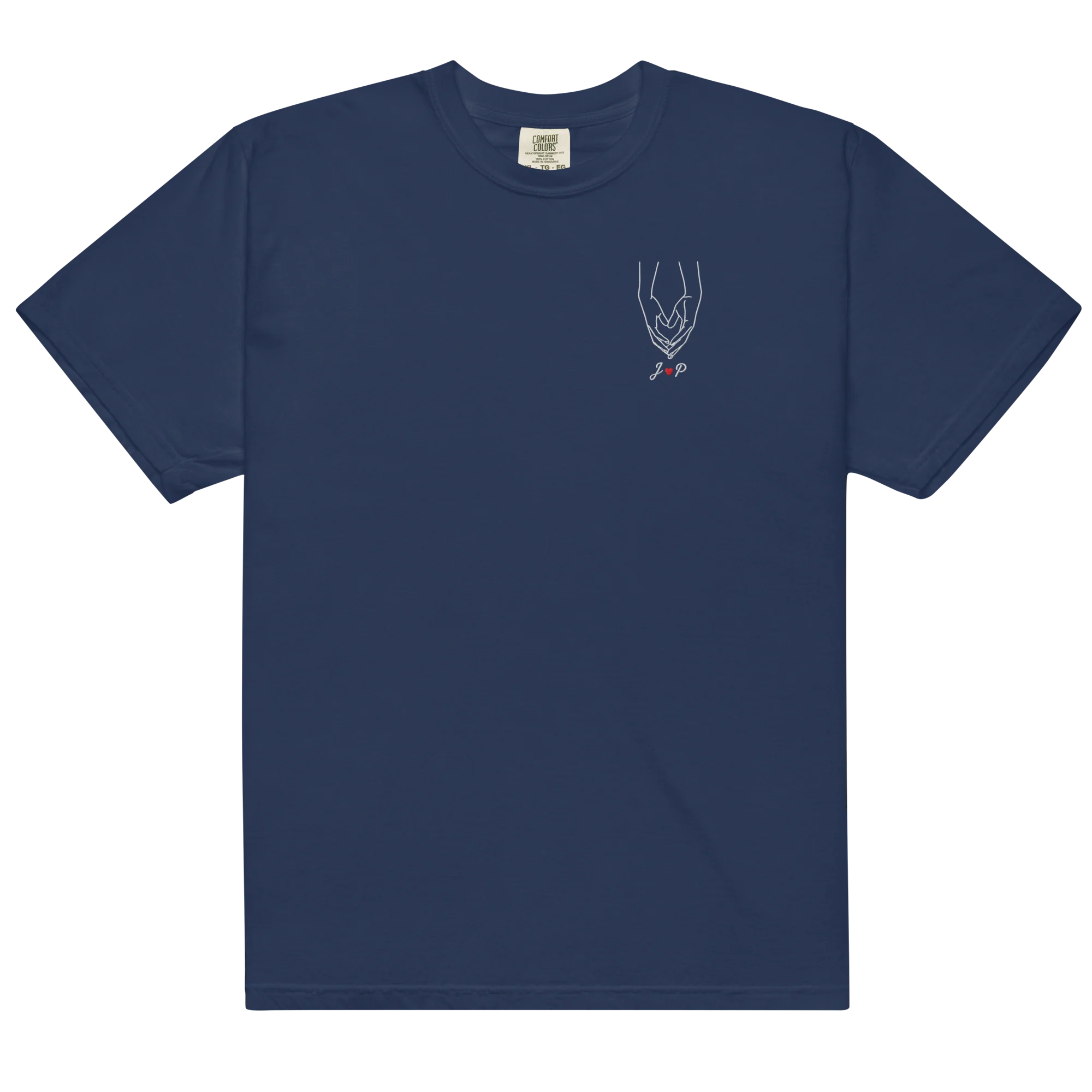 CUSTOM Couple Initials Embroidered Classic T-Shirt - Heart Hands - Image 6