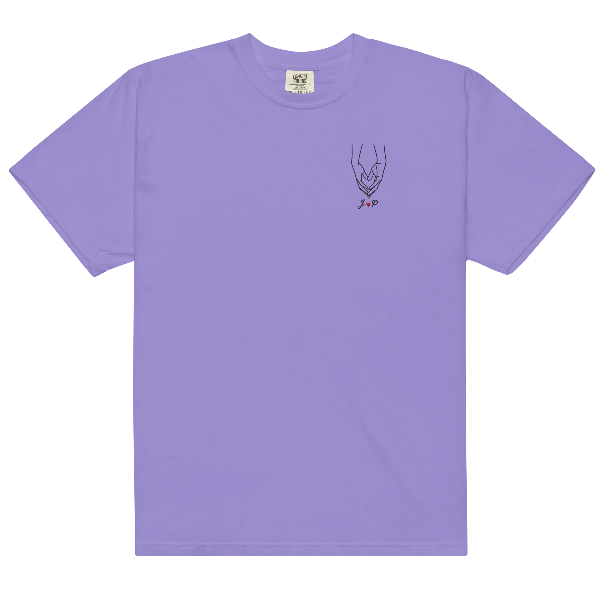 CUSTOM Couple Initials Embroidered Classic T-Shirt - Heart Hands - Image 7