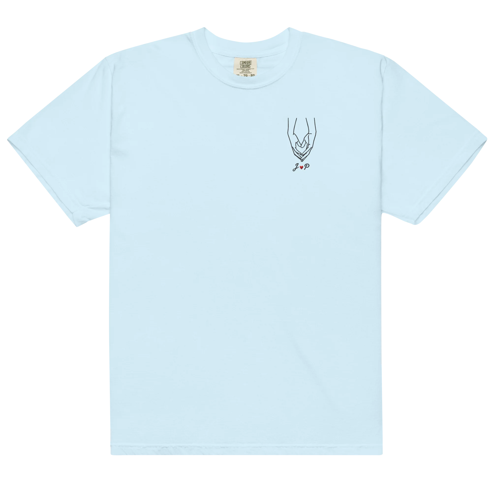 CUSTOM Couple Initials Embroidered Classic T-Shirt - Heart Hands - Image 9