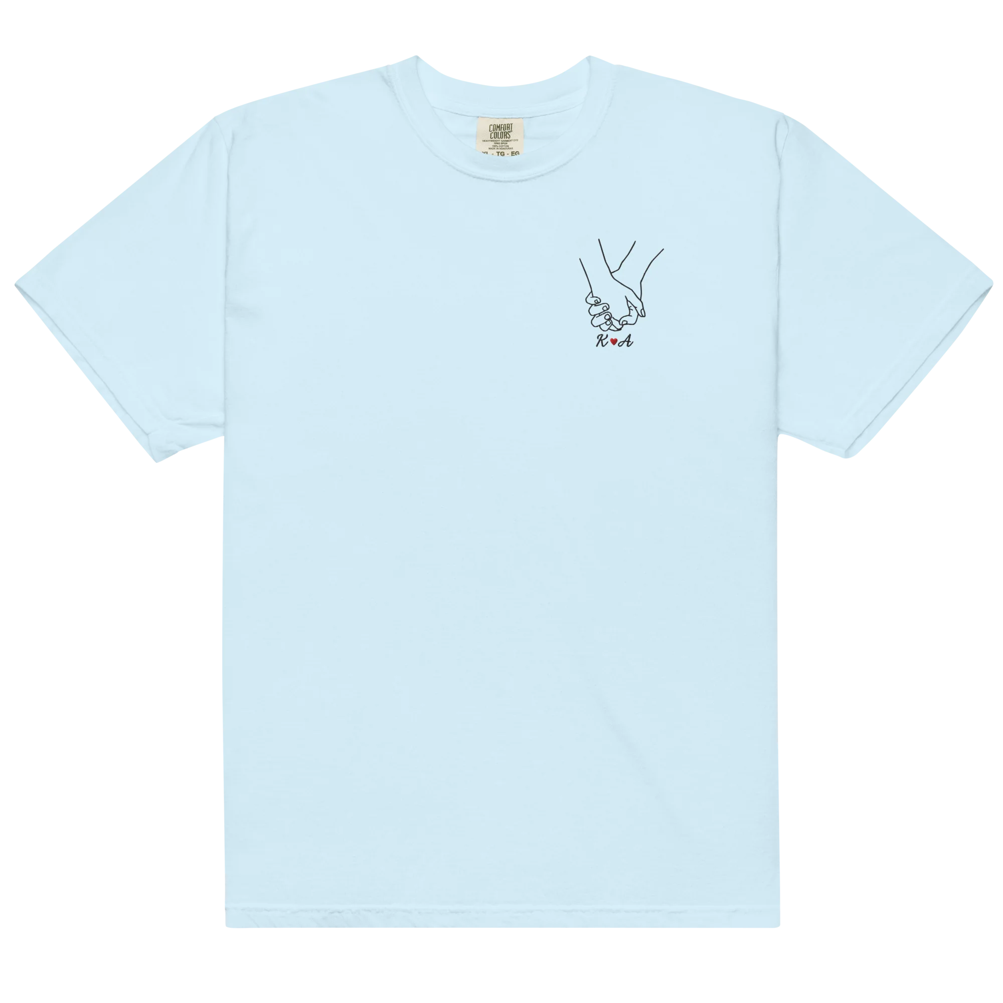 CUSTOM Couple Initials Embroidered Classic T-Shirt - Holding Hands - Image 4