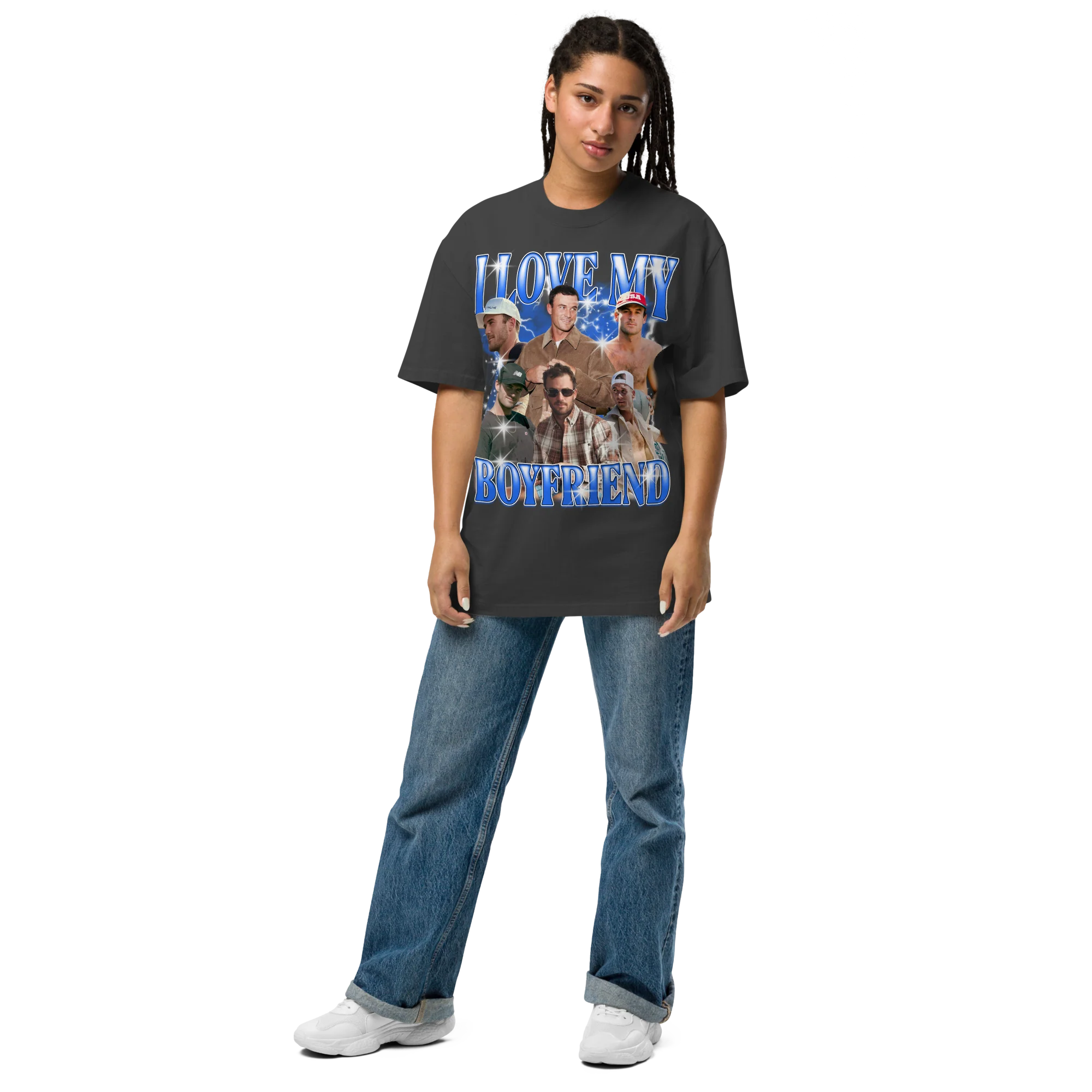 CUSTOM I Love My Boyfriend Photo Bootleg Oversized Faded T-Shirt - Image 2