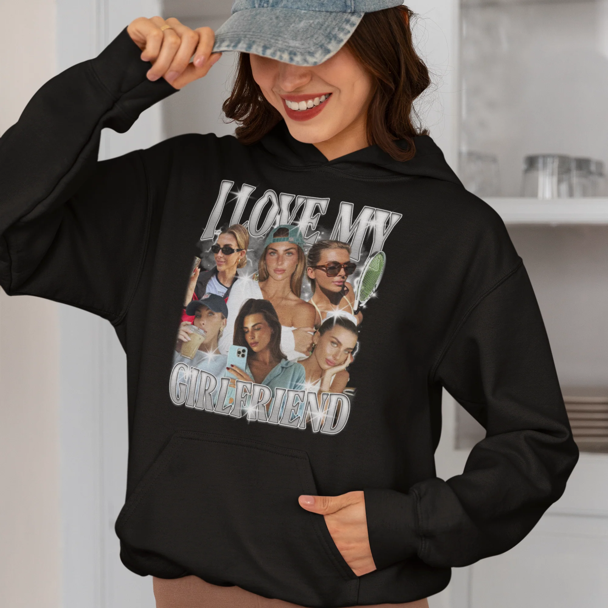 CUSTOM I Love My Girlfriend Photo Bootleg Hoodie - Image 7
