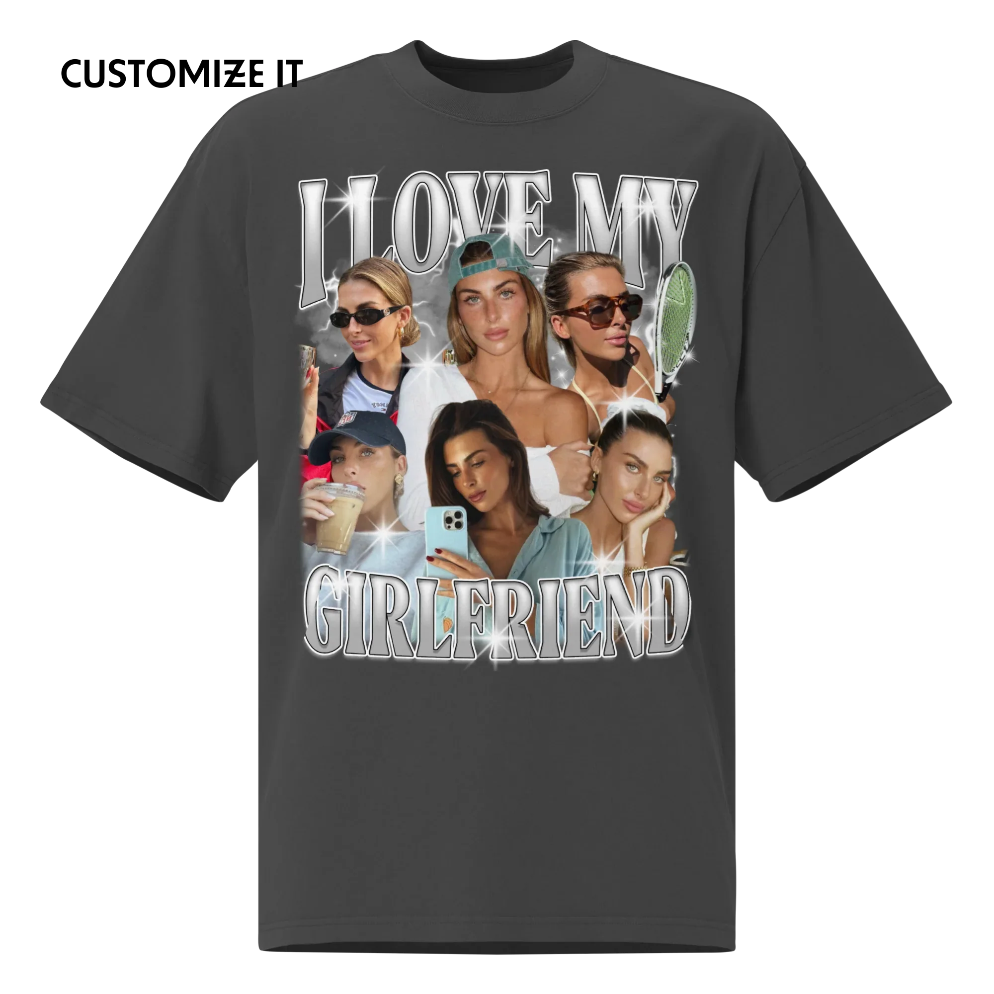 CUSTOM I Love My Girlfriend Photo Bootleg Oversized Faded T-Shirt