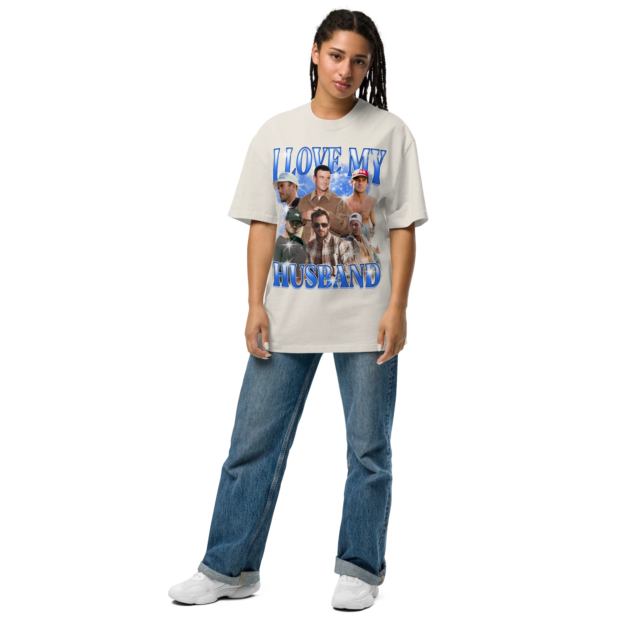 CUSTOM I Love My Husband Photo Bootleg Oversized Faded T-Shirt - Image 2