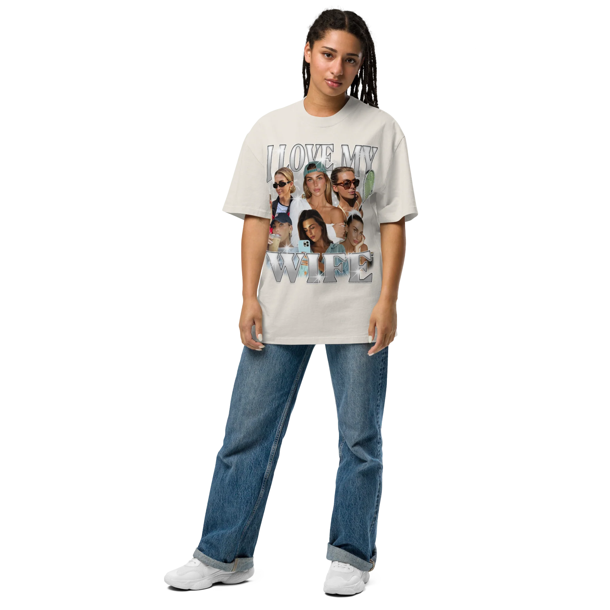 CUSTOM I Love My Wife Photo Bootleg Oversized Faded T-Shirt - Image 6