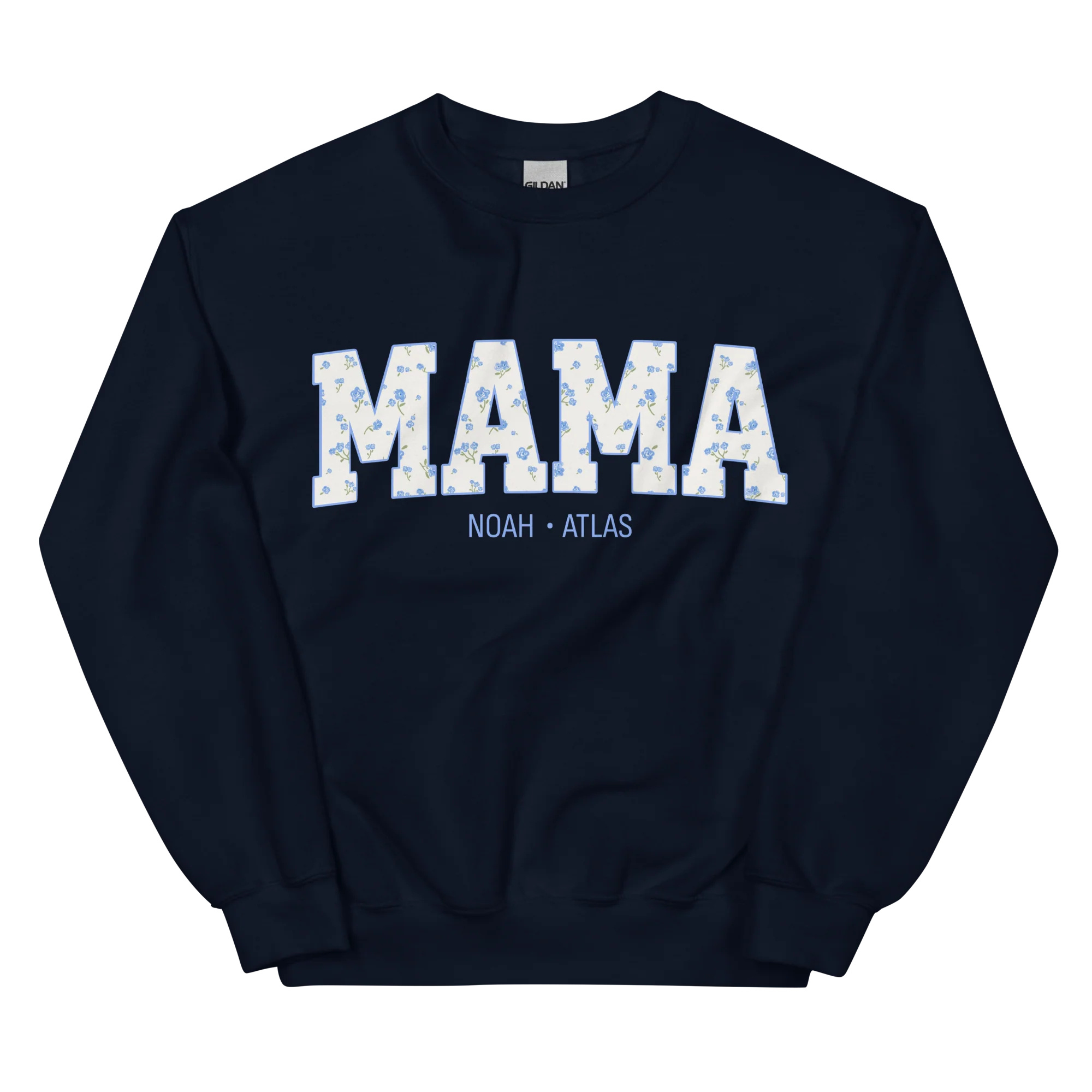 CUSTOM NAMES Mama Blue Floral Varsity Sweatshirt - Image 3