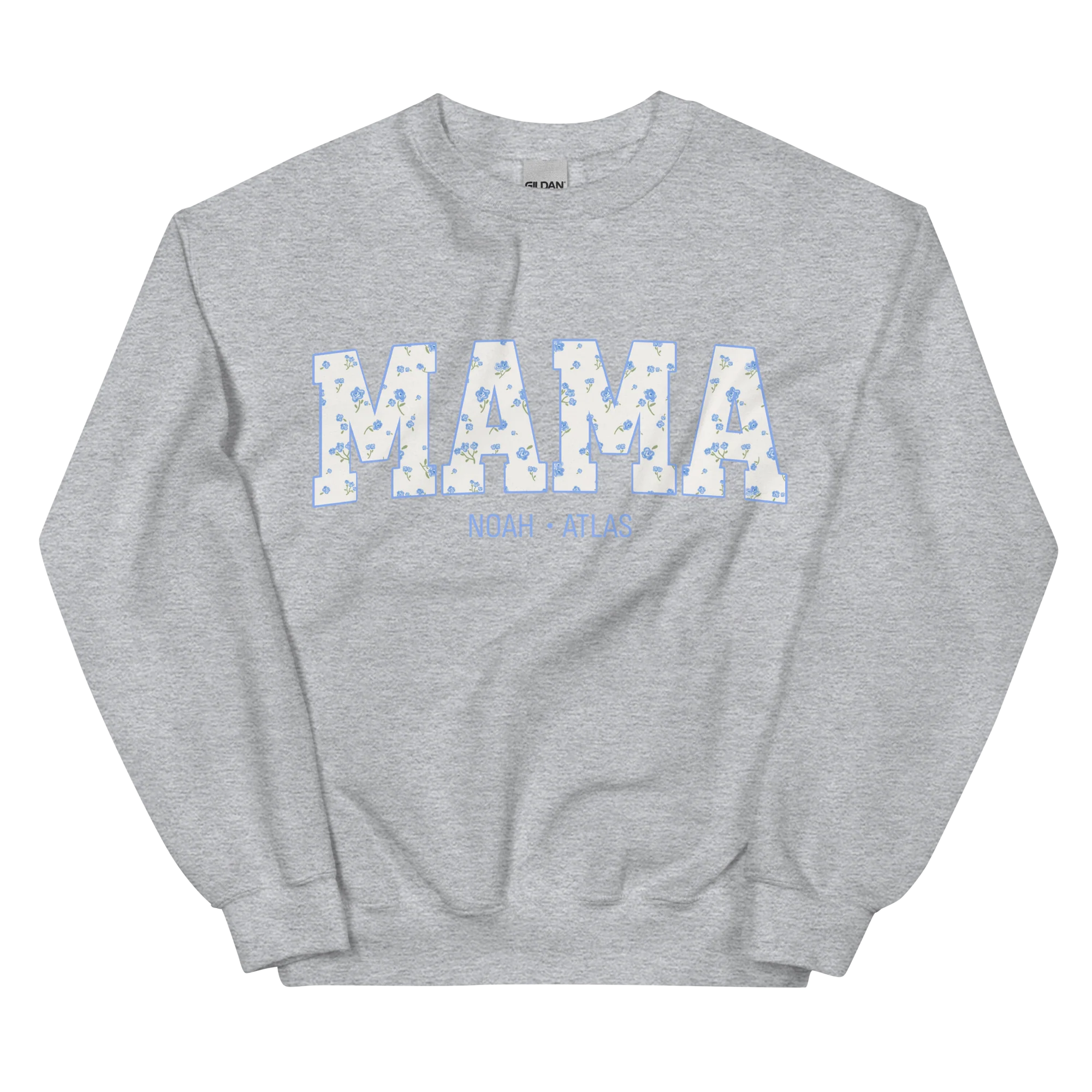 CUSTOM NAMES Mama Blue Floral Varsity Sweatshirt - Image 4