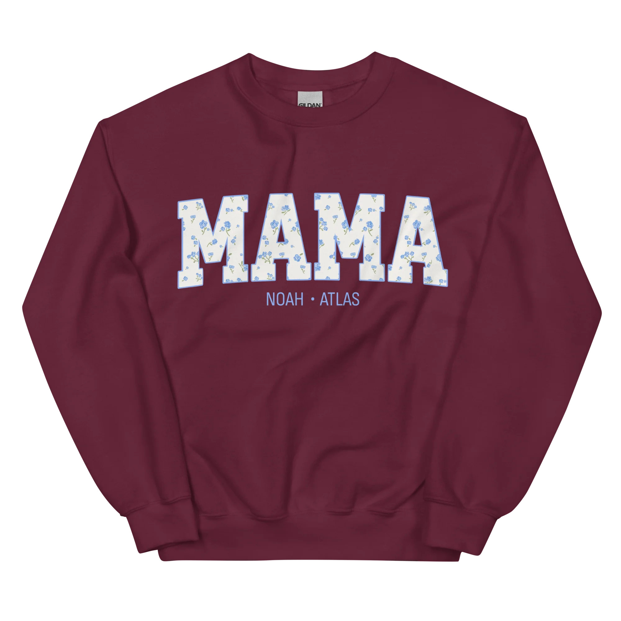 CUSTOM NAMES Mama Blue Floral Varsity Sweatshirt - Image 6