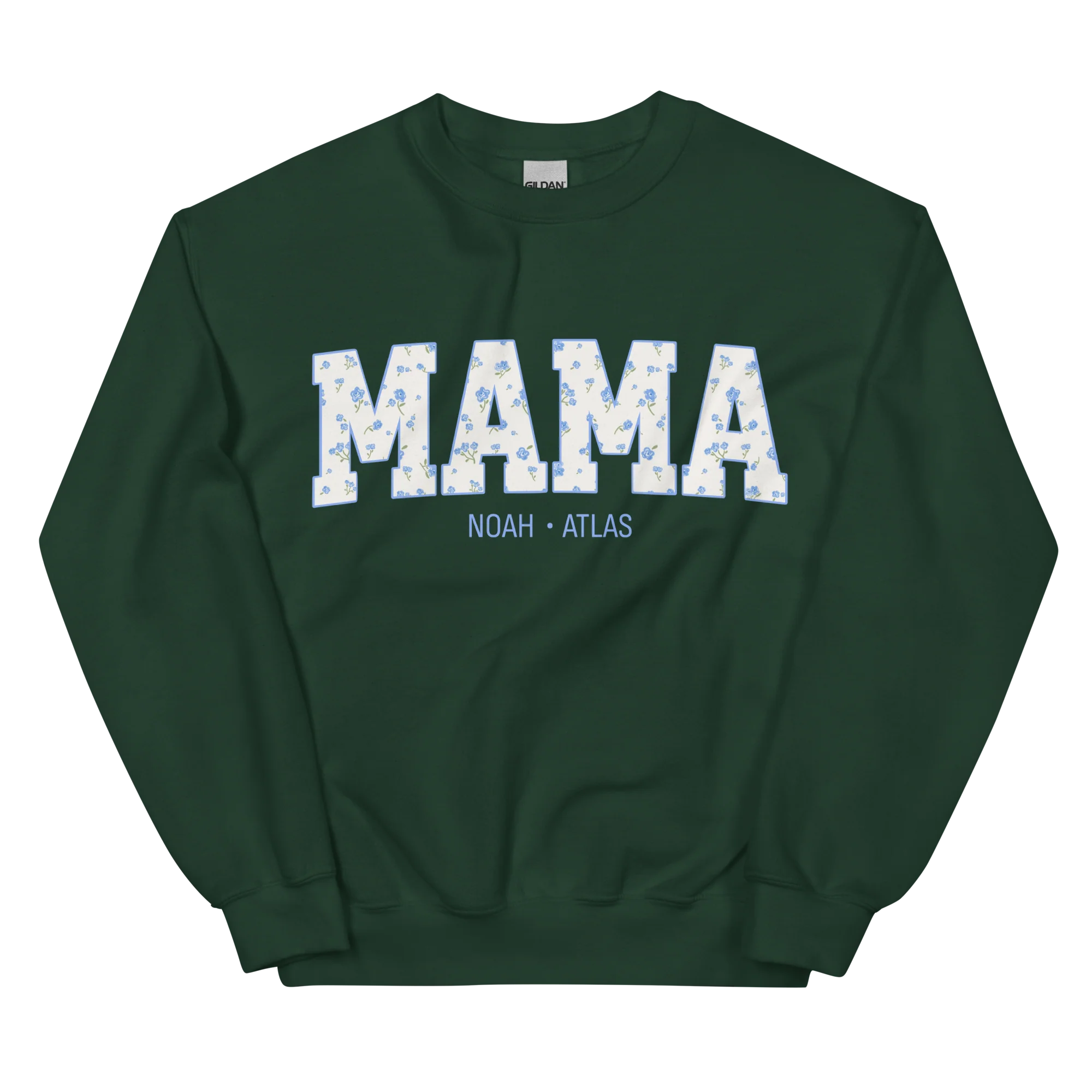 CUSTOM NAMES Mama Blue Floral Varsity Sweatshirt - Image 7