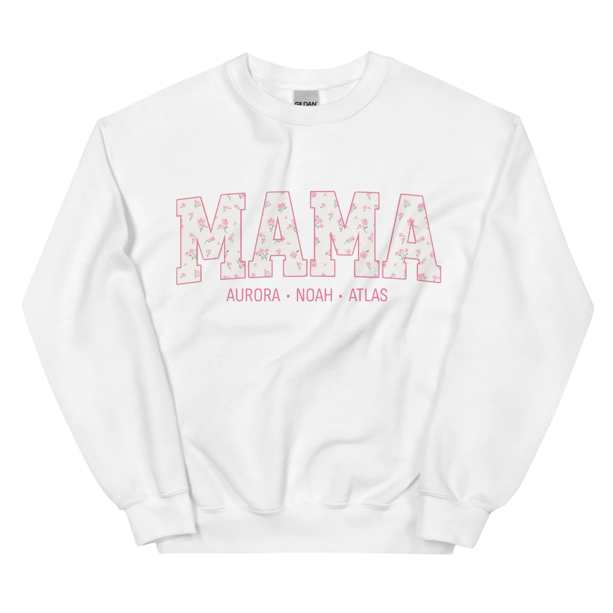 CUSTOM NAMES Mama Pink Floral Varsity Sweatshirt - Image 3