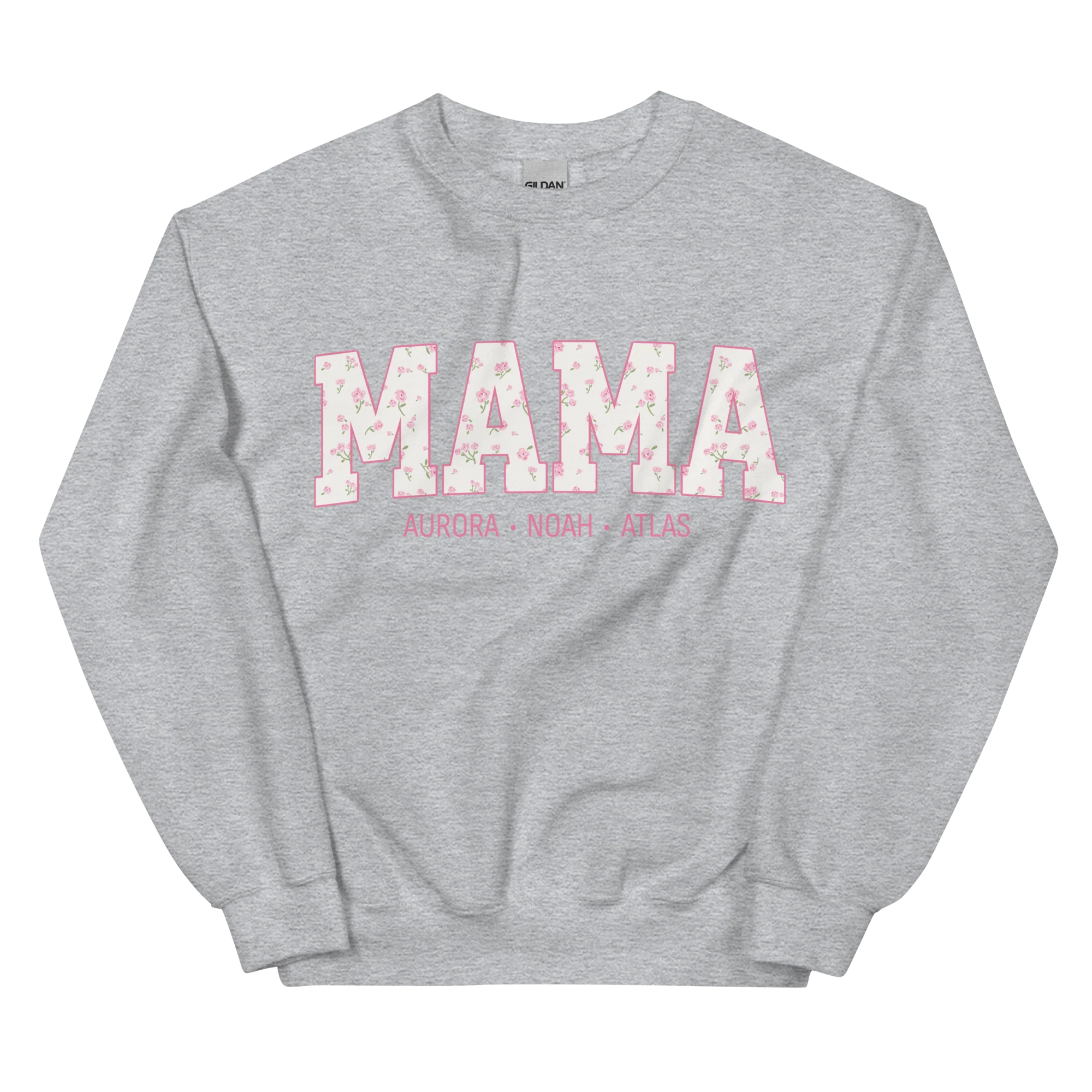 CUSTOM NAMES Mama Pink Floral Varsity Sweatshirt - Image 4