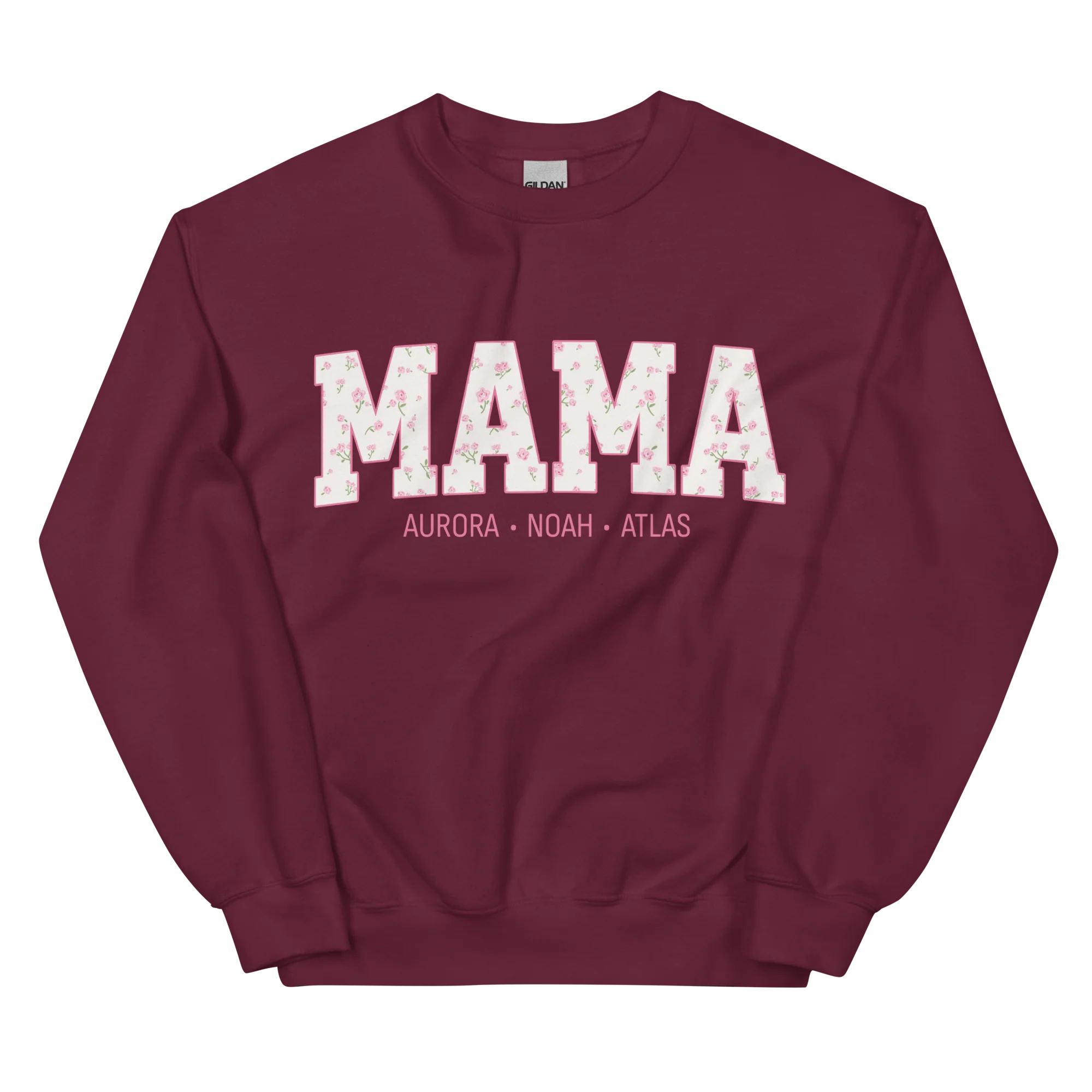 CUSTOM NAMES Mama Pink Floral Varsity Sweatshirt - Image 5