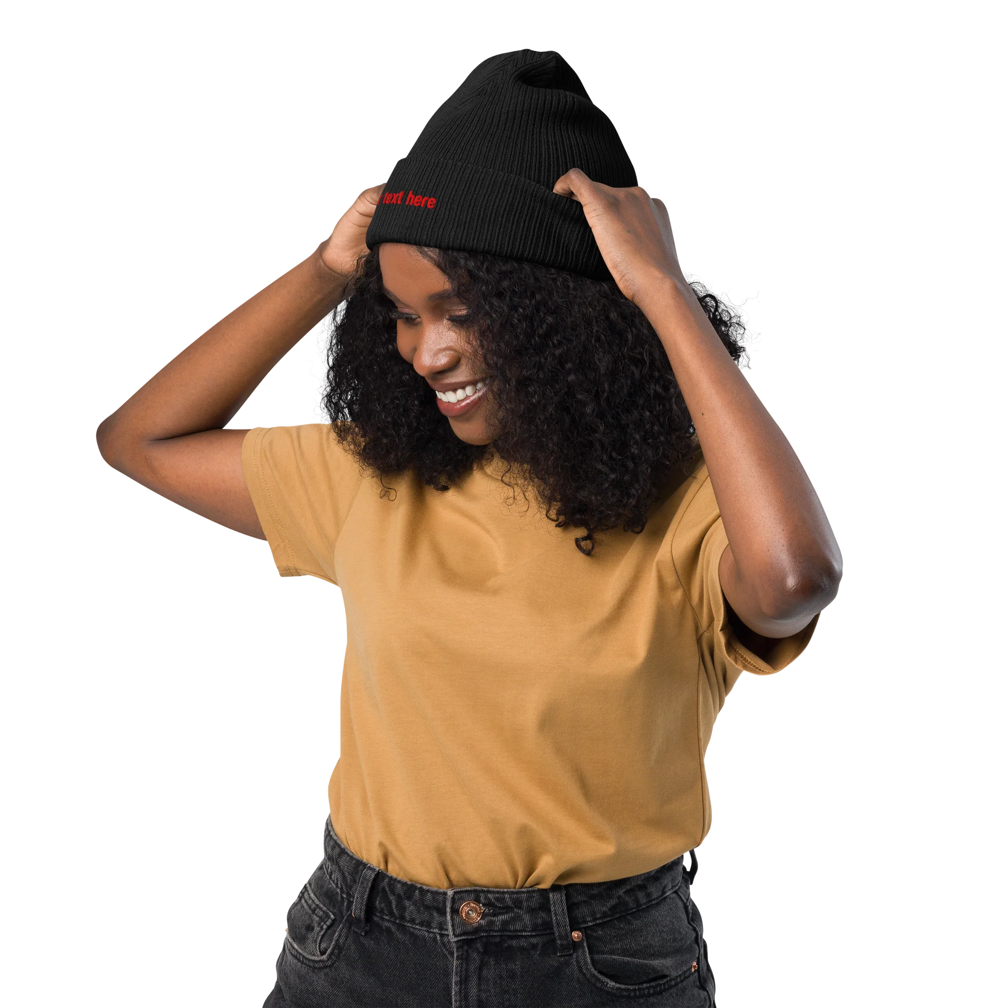 CUSTOM Text Red Embroidered Organic Ribbed Beanie - Image 11