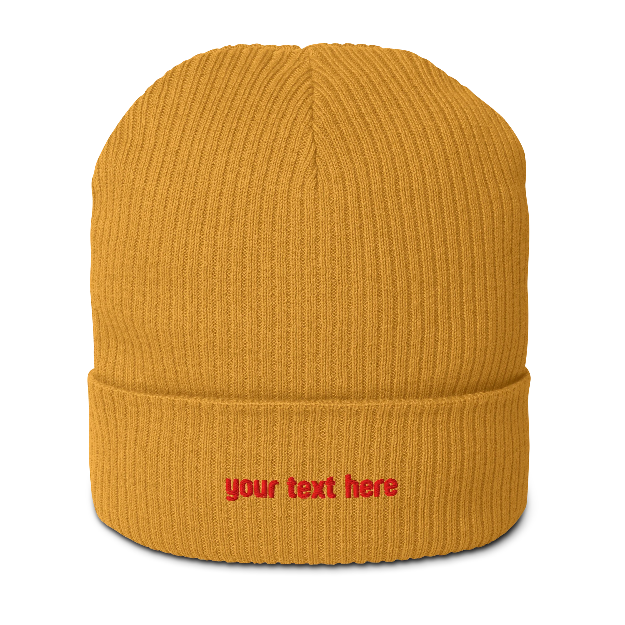 CUSTOM Text Red Embroidered Organic Ribbed Beanie - Image 7