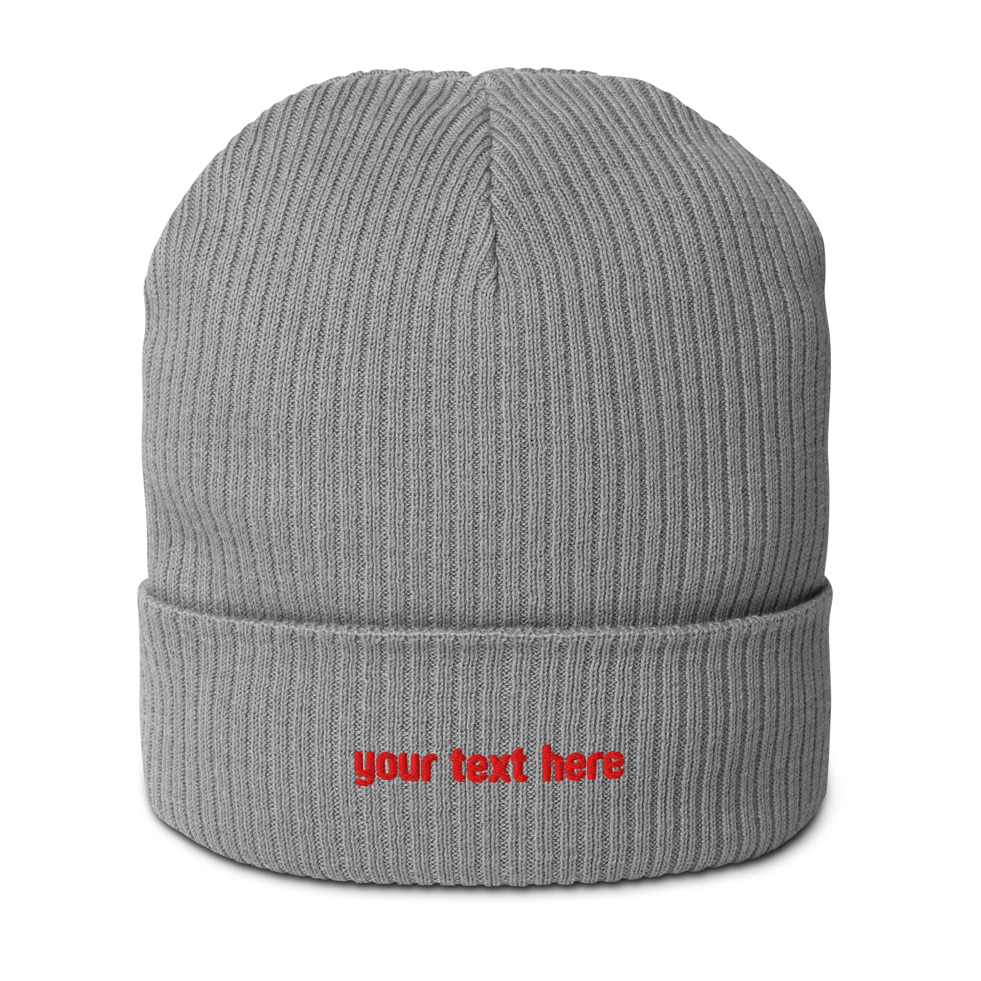 CUSTOM Text Red Embroidered Organic Ribbed Beanie - Image 9