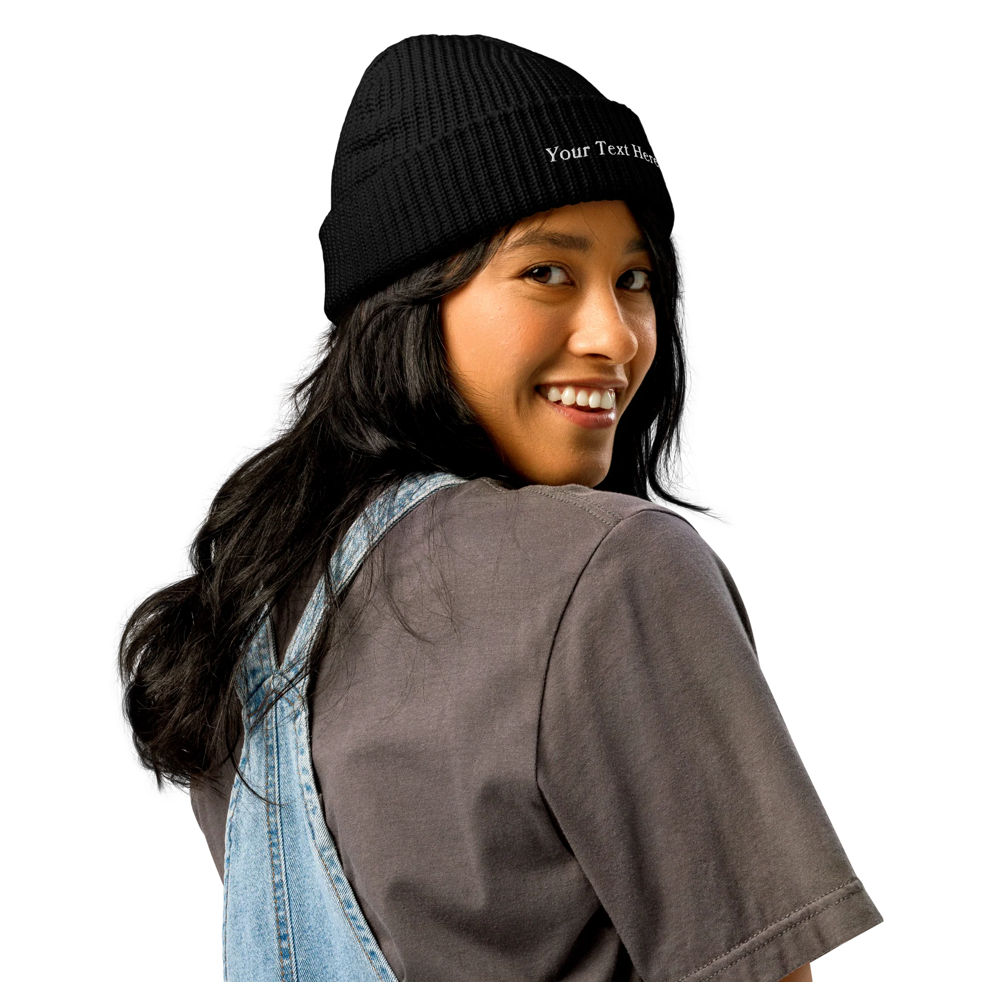 CUSTOM Text Serifed Embroidered Cable Beanie - Image 6
