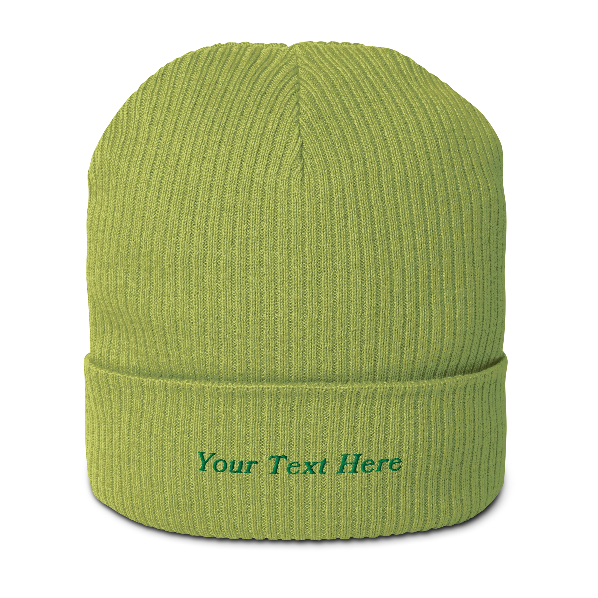 CUSTOM Text Serifed Embroidered Organic Ribbed Beanie - Image 4