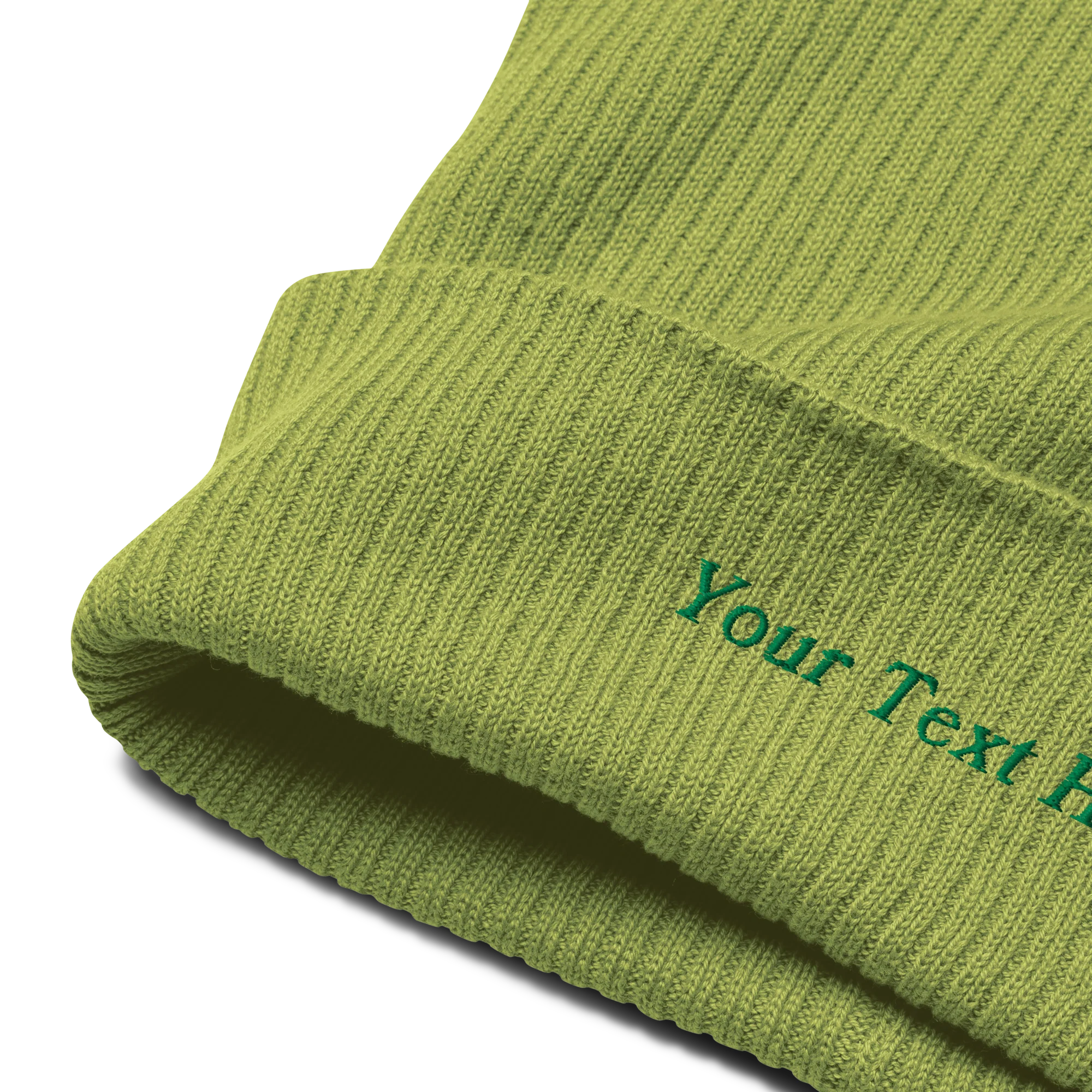 CUSTOM Text Serifed Embroidered Organic Ribbed Beanie - Image 5
