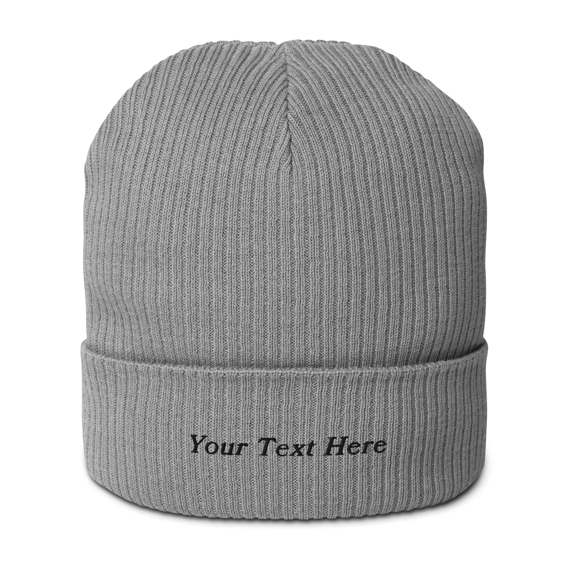 CUSTOM Text Serifed Embroidered Organic Ribbed Beanie - Image 9