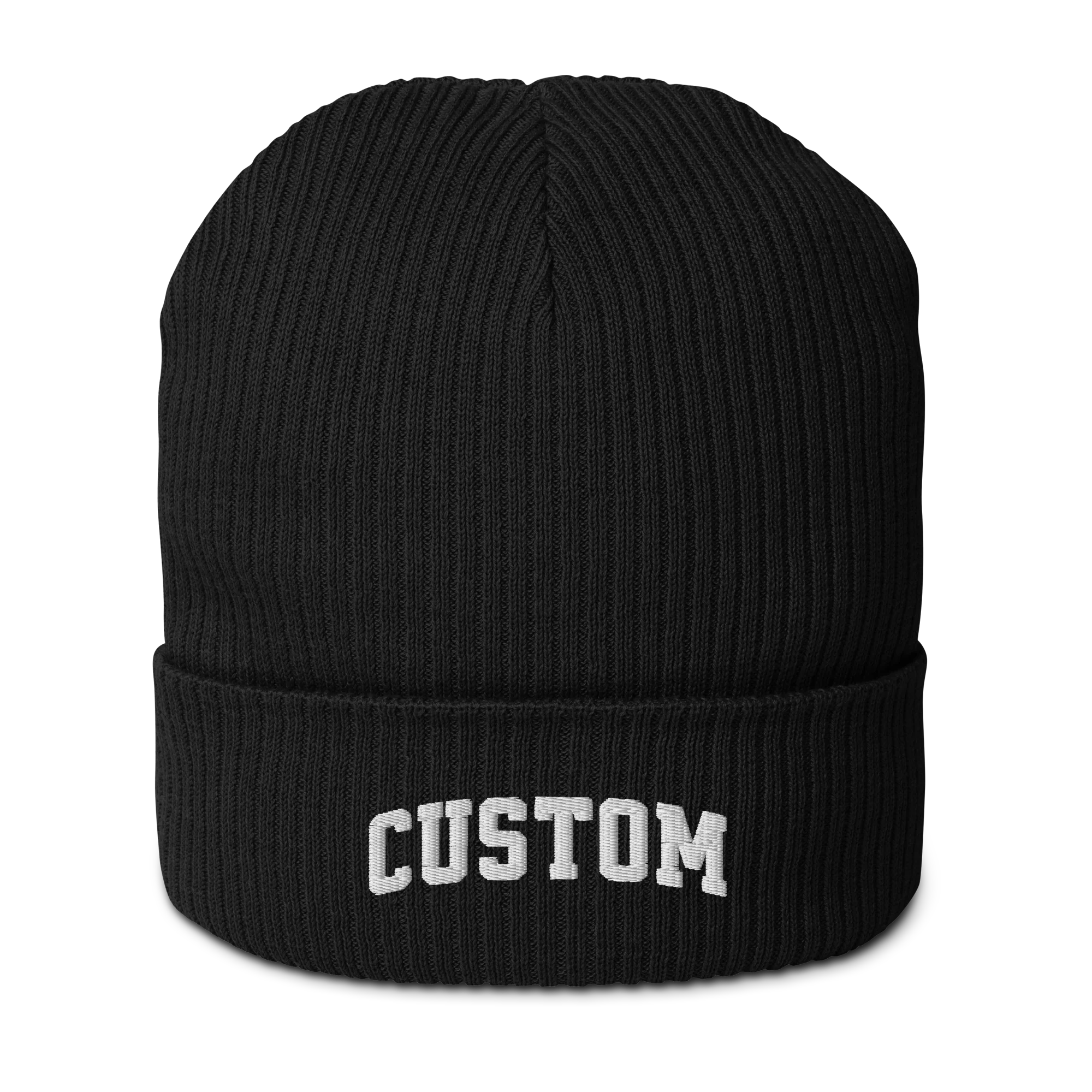 CUSTOM Text Varsity Embroidered Organic Ribbed Beanie - Image 3