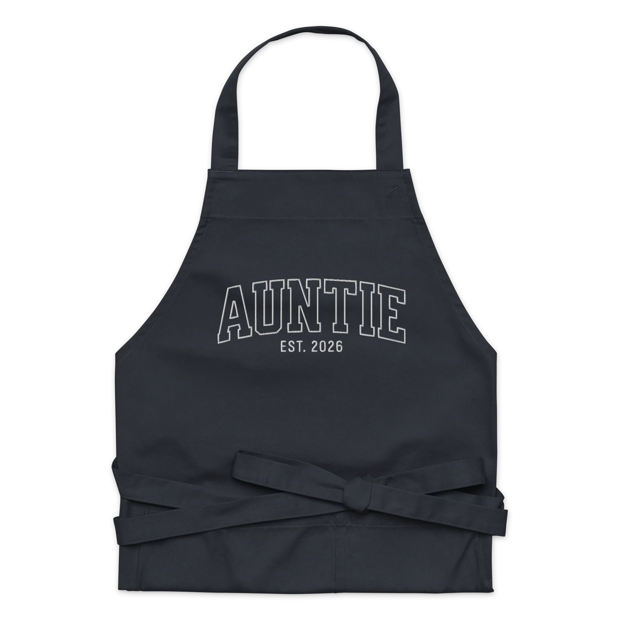 CUSTOM YEAR Auntie Aunt Embroidered Organic Cotton Apron - Image 3