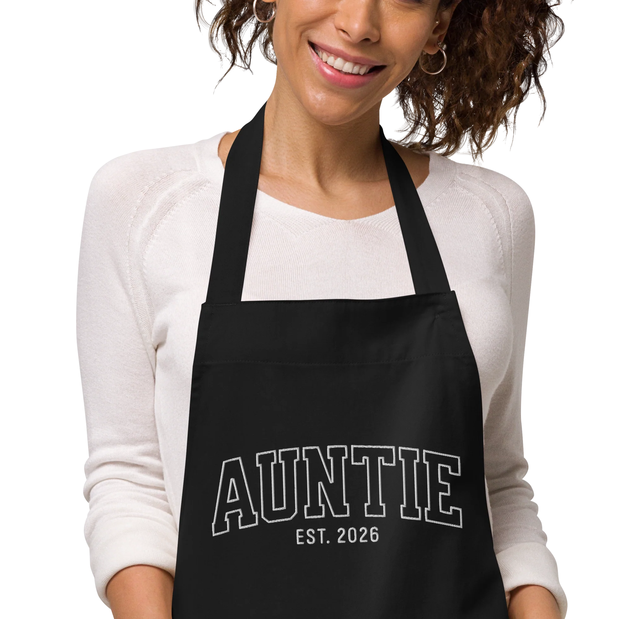 CUSTOM YEAR Auntie Aunt Embroidered Organic Cotton Apron - Image 5