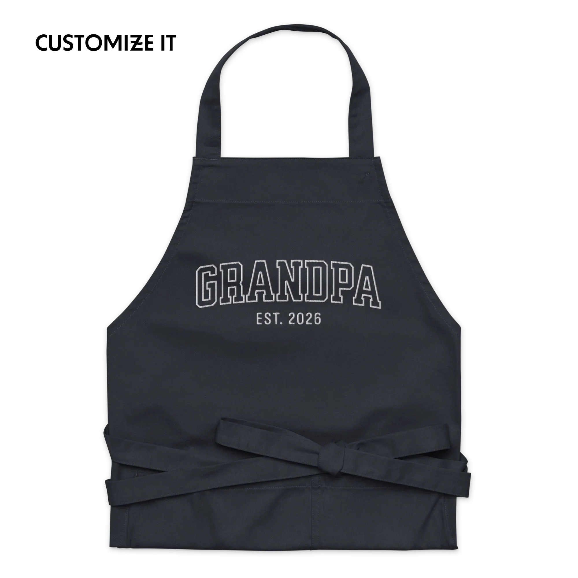 CUSTOM YEAR Grandpa Grandfather Embroidered Organic Cotton Apron
