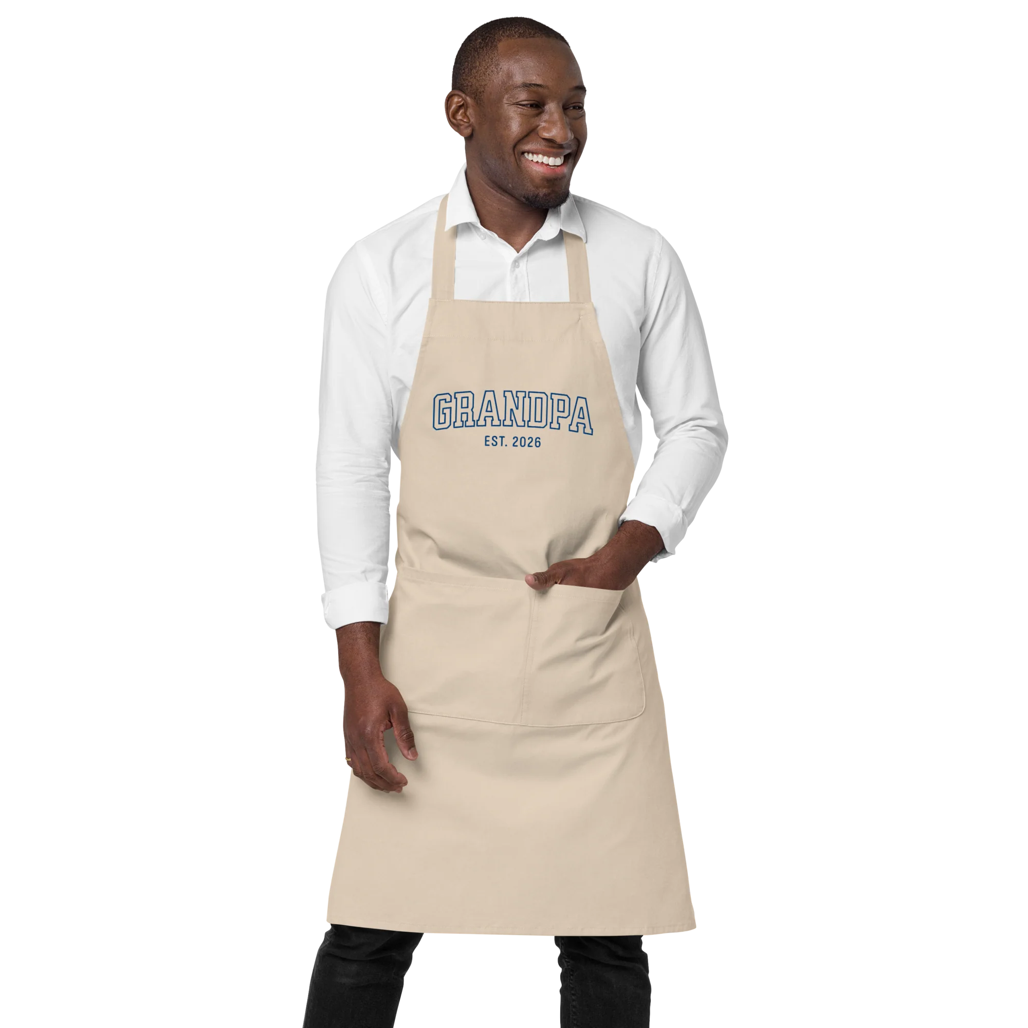CUSTOM YEAR Grandpa Grandfather Embroidered Organic Cotton Apron - Image 6