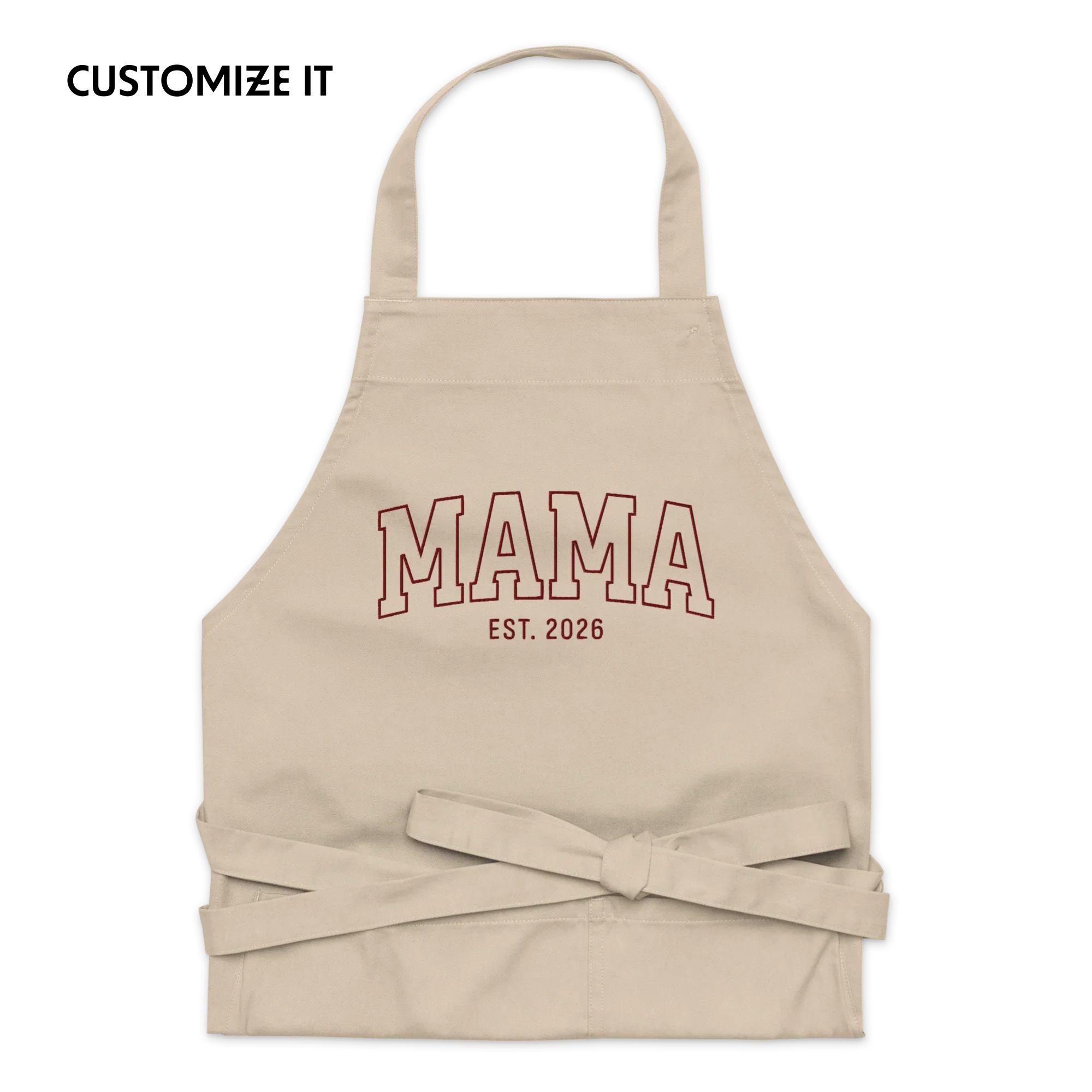 CUSTOM YEAR Mama Mother Embroidered Organic Cotton Apron