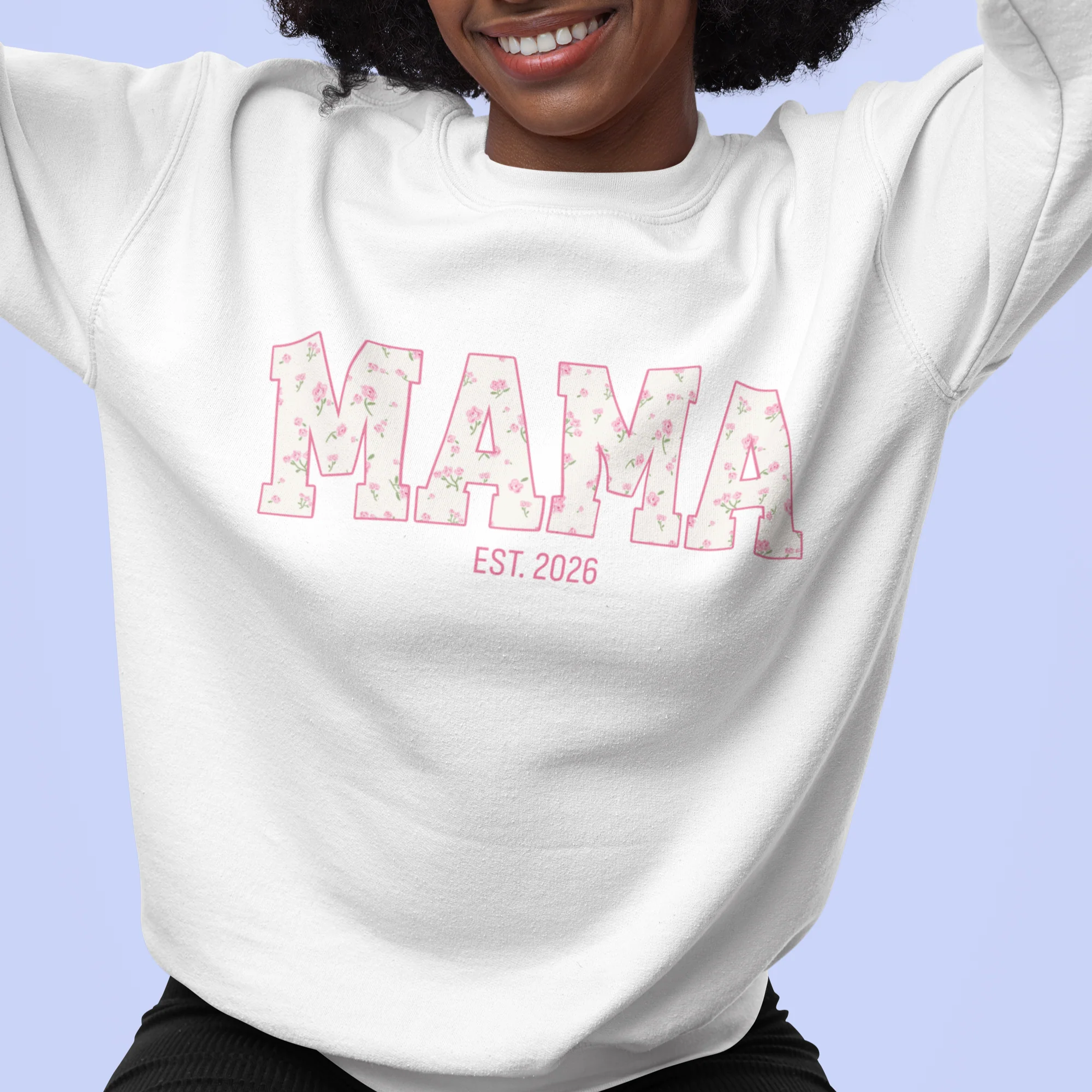 CUSTOM YEAR Mama Pink Floral Varsity Sweatshirt - Image 2