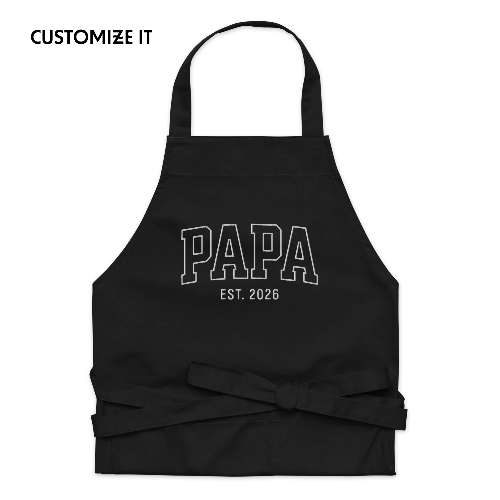 CUSTOM YEAR Papa Father Embroidered Organic Cotton Apron
