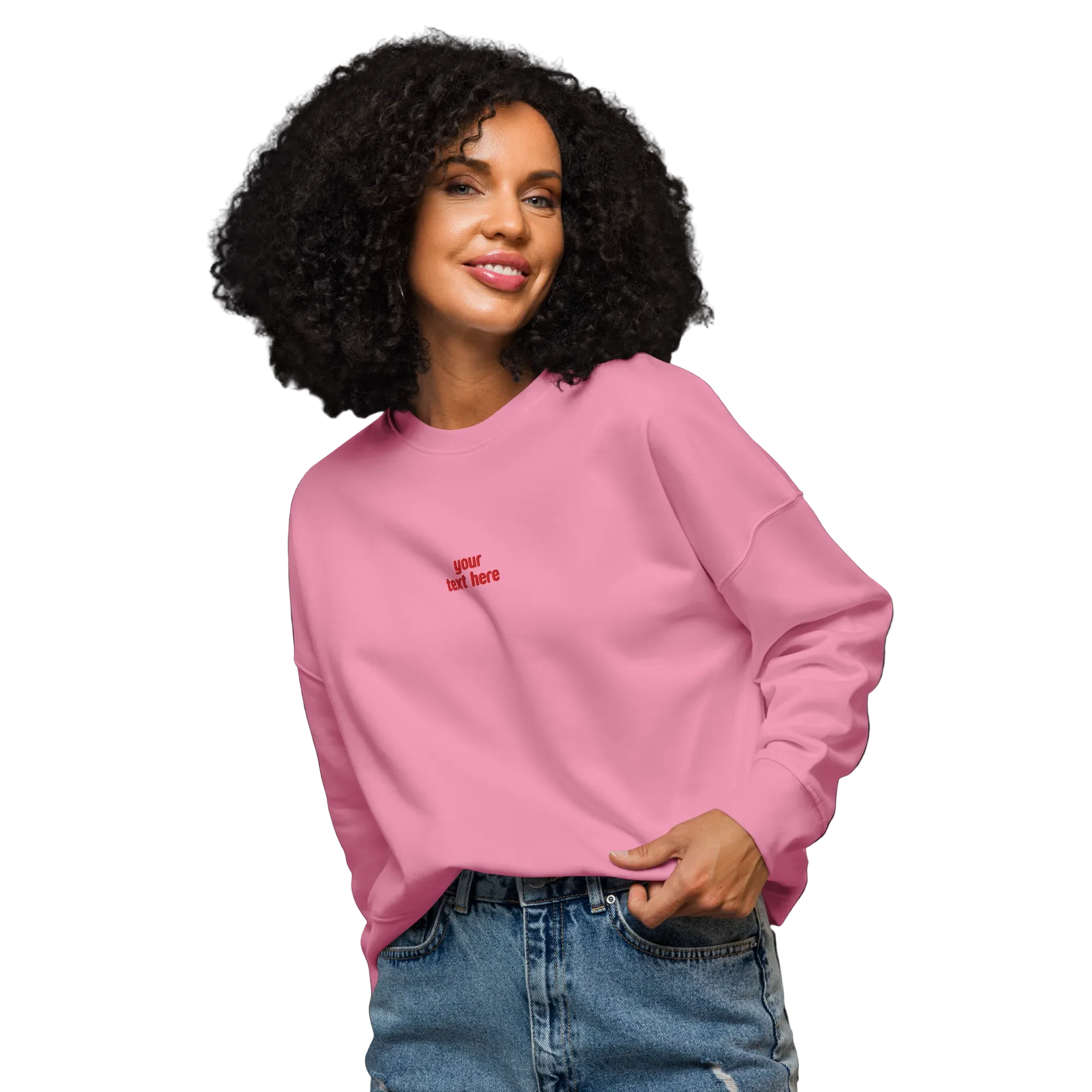 CUSTOM Your Red Text Embroidered Women’s Organic Sweatshirt - Image 5
