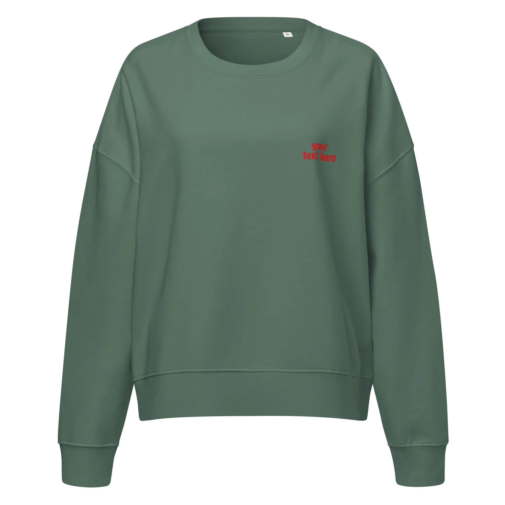 CUSTOM Your Red Text Embroidered Women’s Organic Sweatshirt - Image 6