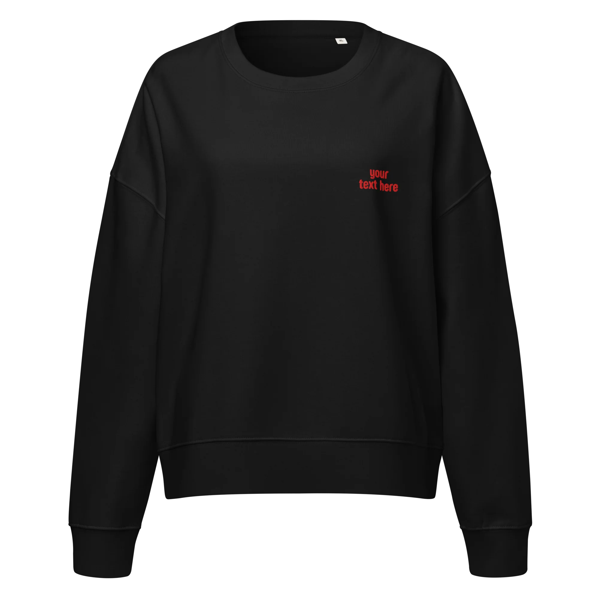 CUSTOM Your Red Text Embroidered Women’s Organic Sweatshirt - Image 7