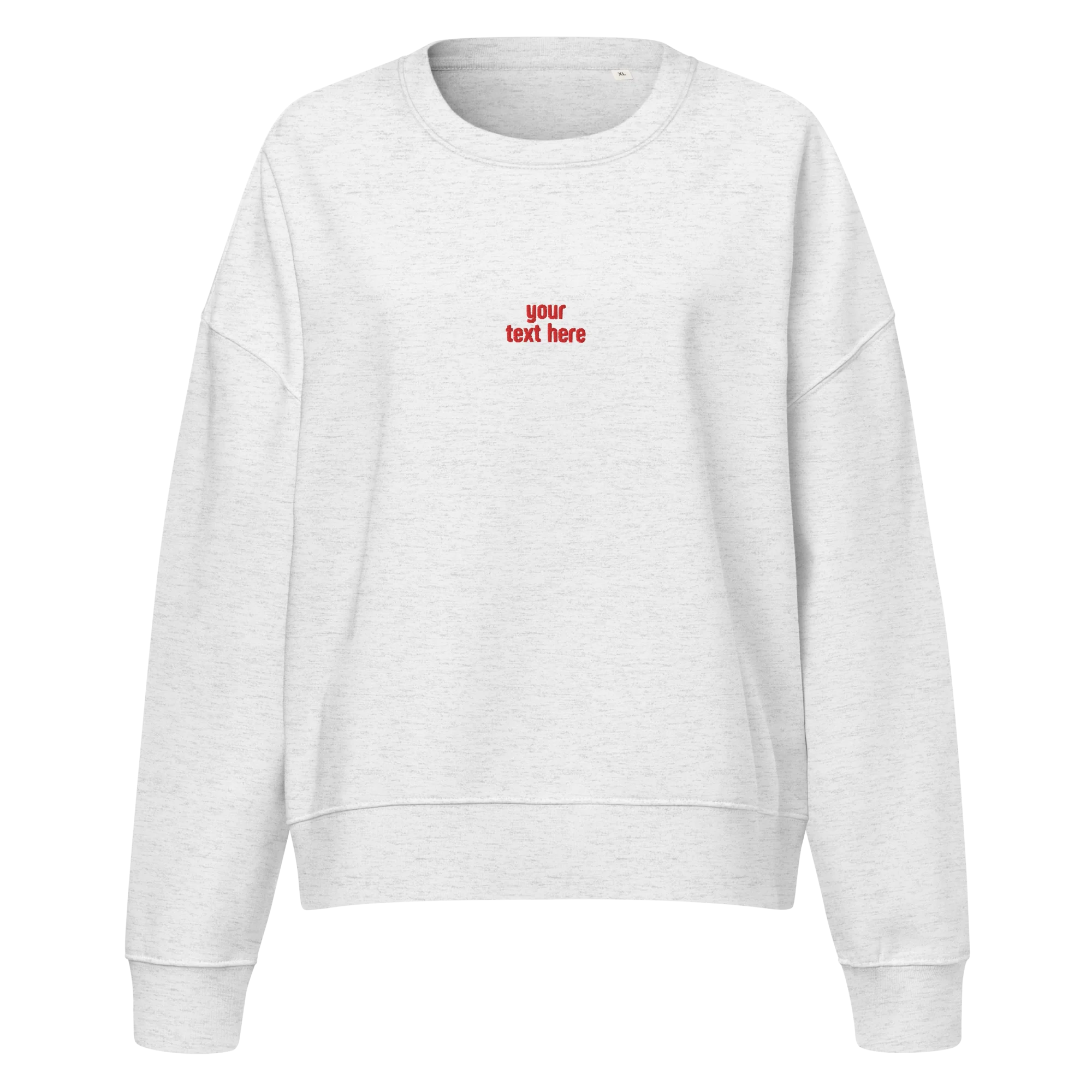 CUSTOM Your Red Text Embroidered Women’s Organic Sweatshirt - Image 9