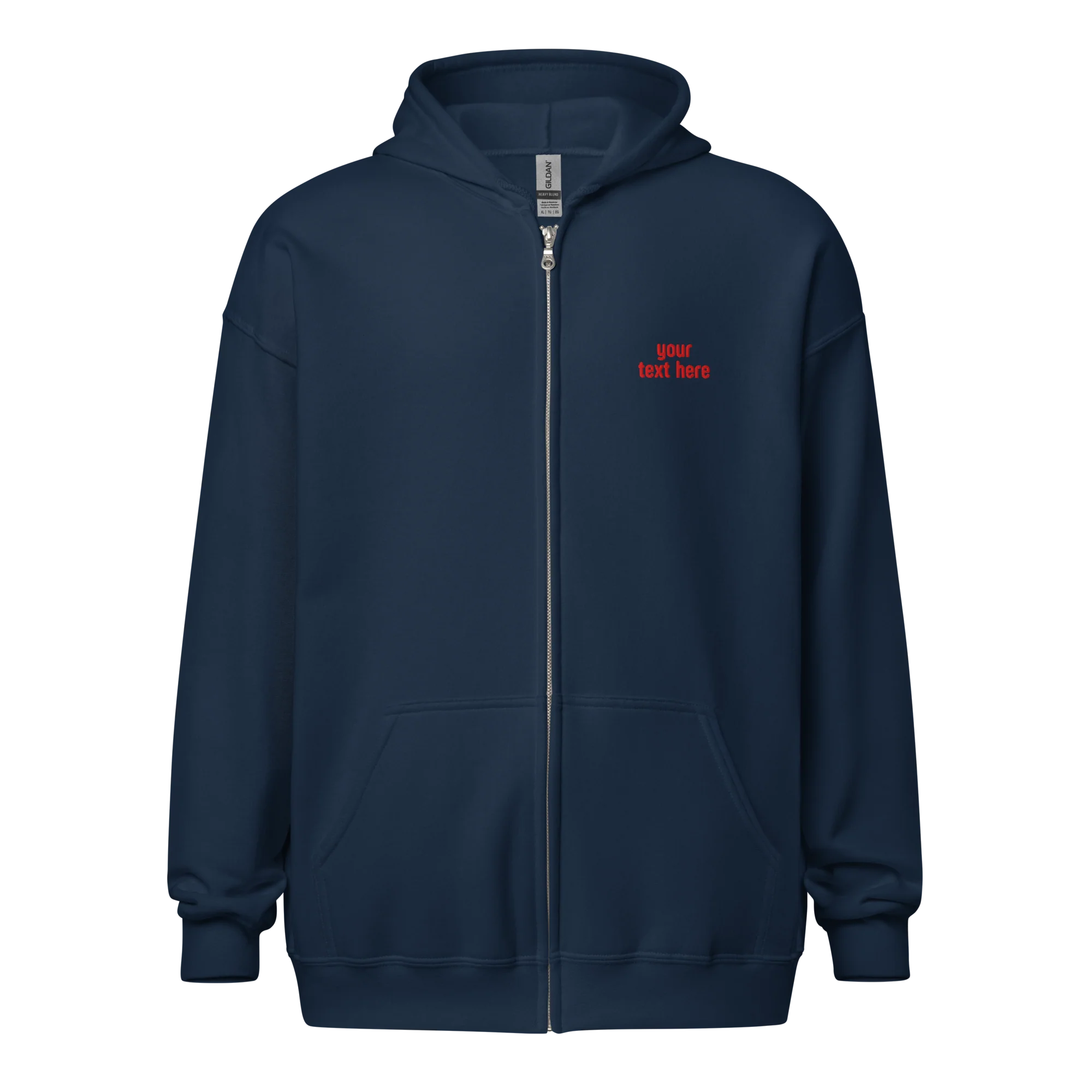 CUSTOM Your Red Text Embroidered Zip-Up Hoodie - Image 3